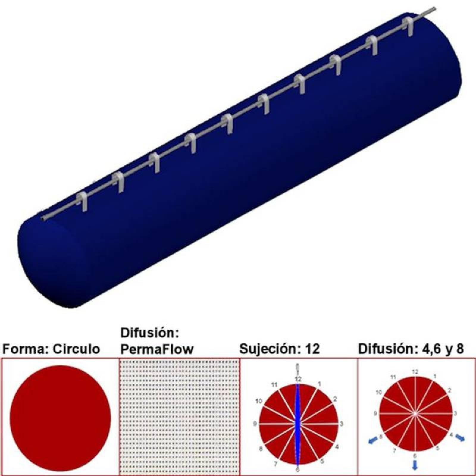 Ductos para climatizar MXAHS-0102 6" Diámetro 525 a 788m3hr Difusión PermaFlow Azul Marino Sujeción 12 Difusión 46 y 8 Longitud 10 m, AirRegularPerma