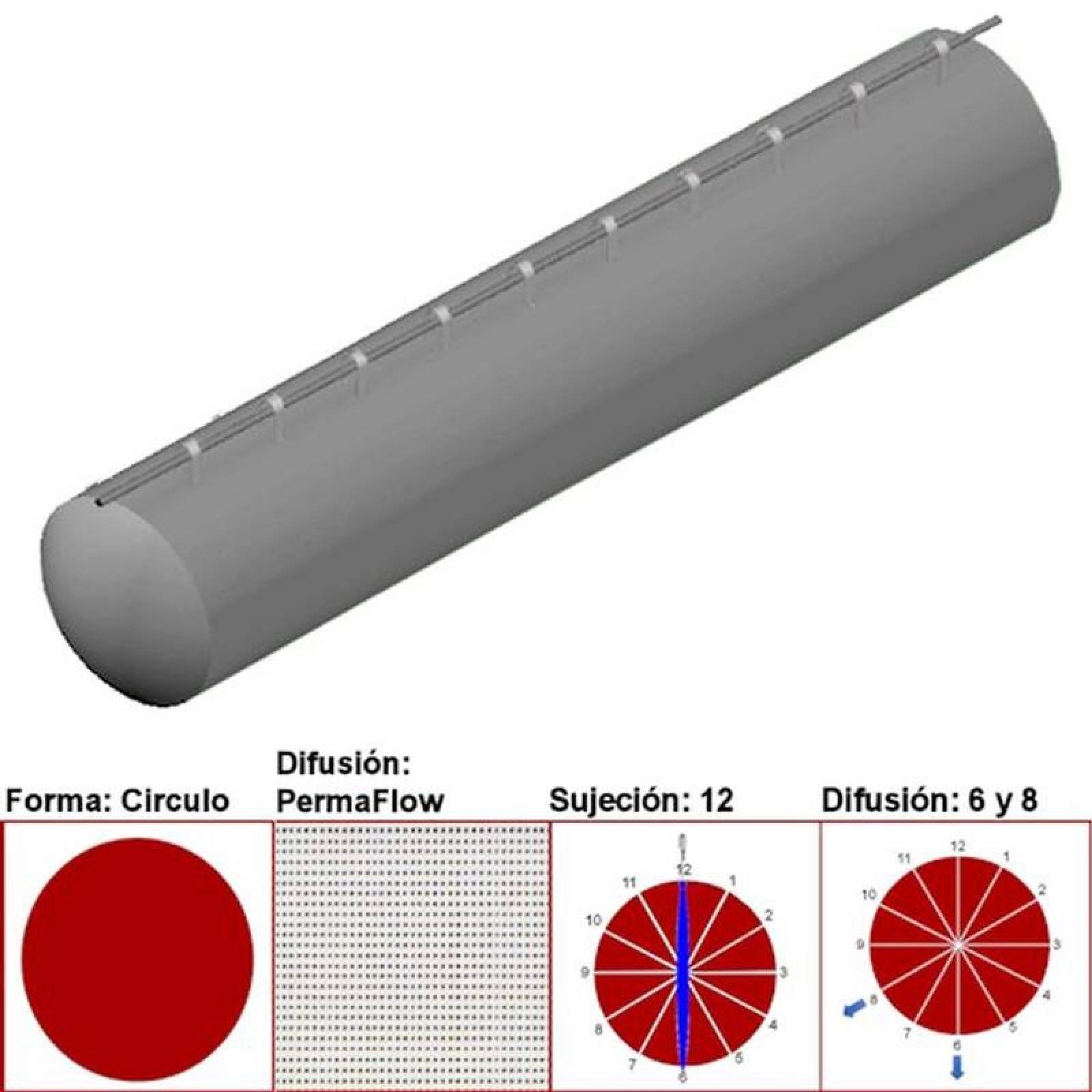 Tipos de Sujeción y Difusión MXAHS-0298 10" Diámetro 1459 a 2189m3hr Difusión PermaFlow Gris Perla Sujeción 12 Difusión 6 y 8 Longitud 10 m, AirRegularPerma
