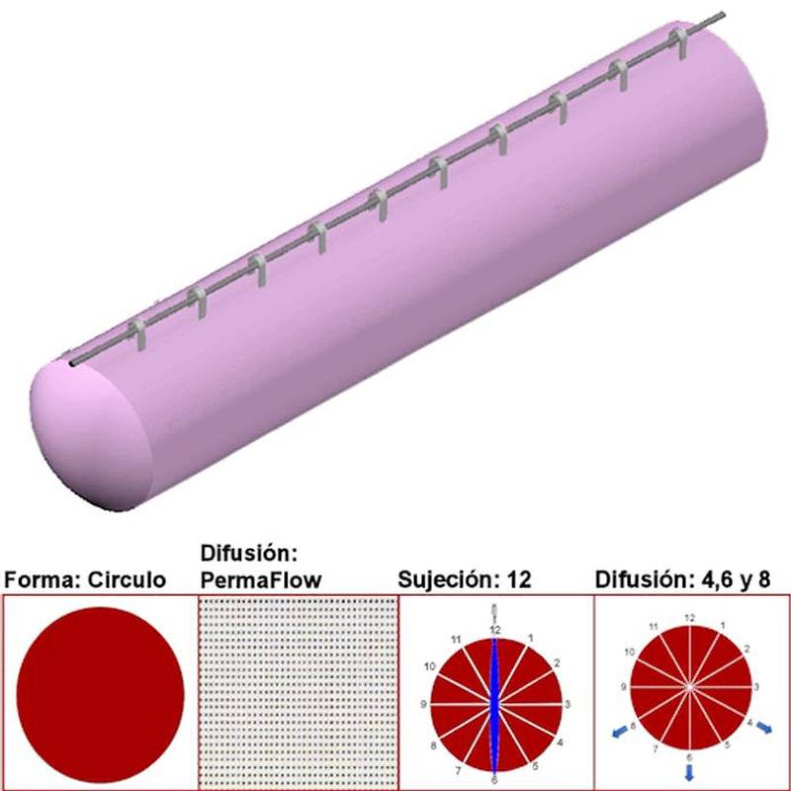 Ductos para climatizar MXAHS-0702 14" Diámetro 2860 a 4290m3hr Difusión PermaFlow Rosa Pastel Sujeción 12 Difusión 46 y 8 Longitud 10 m, AirRegularPerma