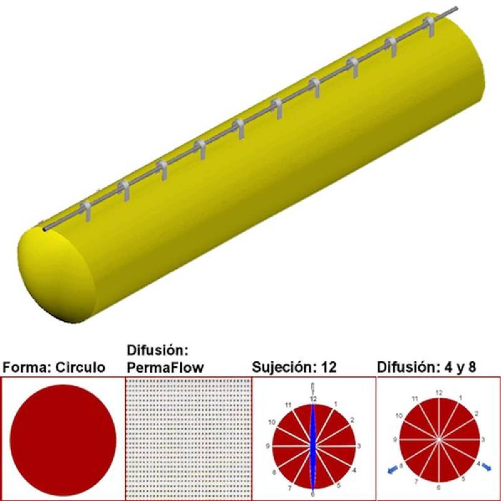 Difusión de Ducto Textil MXAHS-1063 20" Diámetro 5837 a 8756m3hr Difusión PermaFlow Amarillo Sujeción 12 Difusión 4 y 8 Longitud 1 m, AirRegularPerma