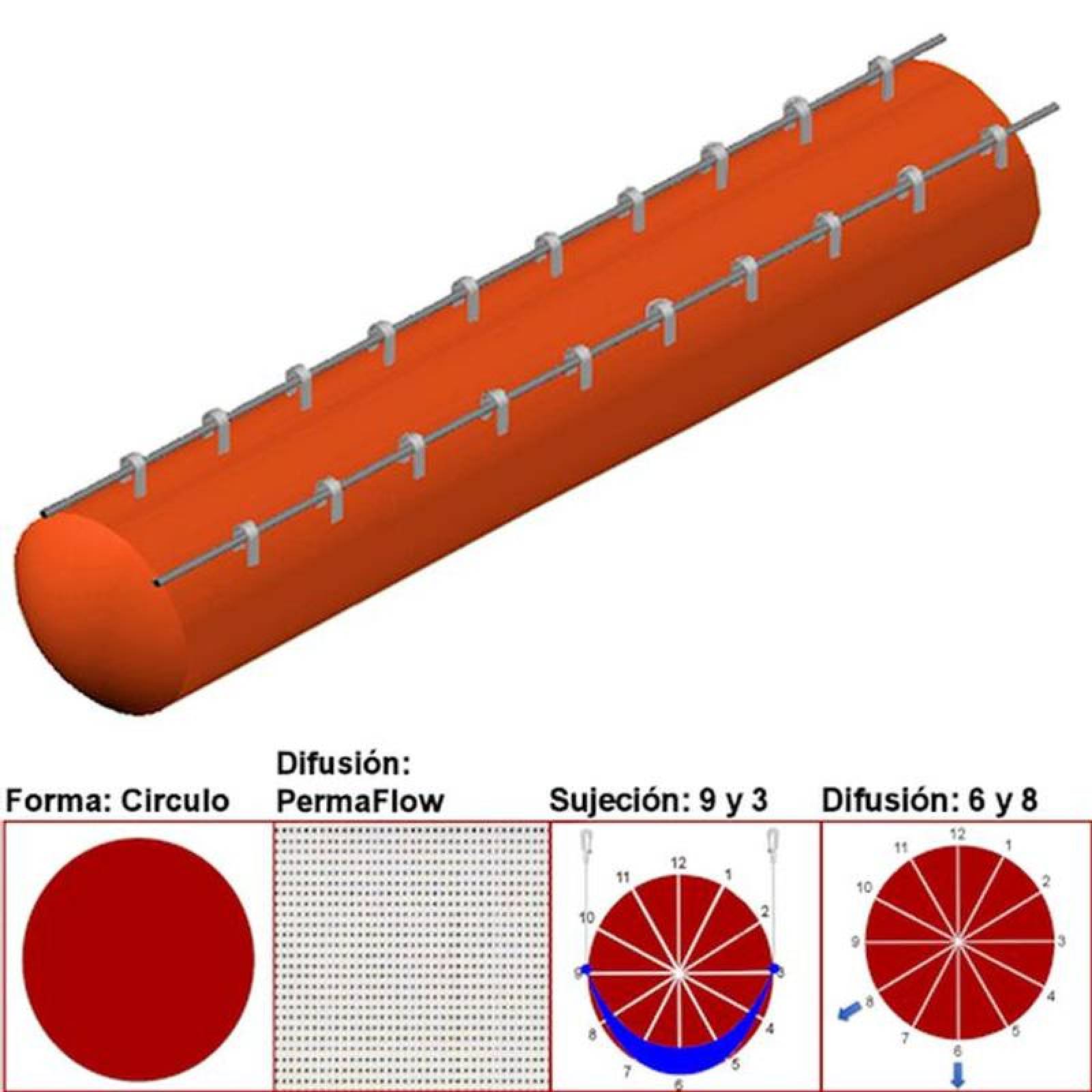 Ducto Textil con Difusion MXAHS-1485 26" Diámetro 9865 a 14798m3hr Difusión PermaFlow Naranja Sujeción 9 y 3 Difusión 6 y 8 Longitud 1 m, AirRegularPerma