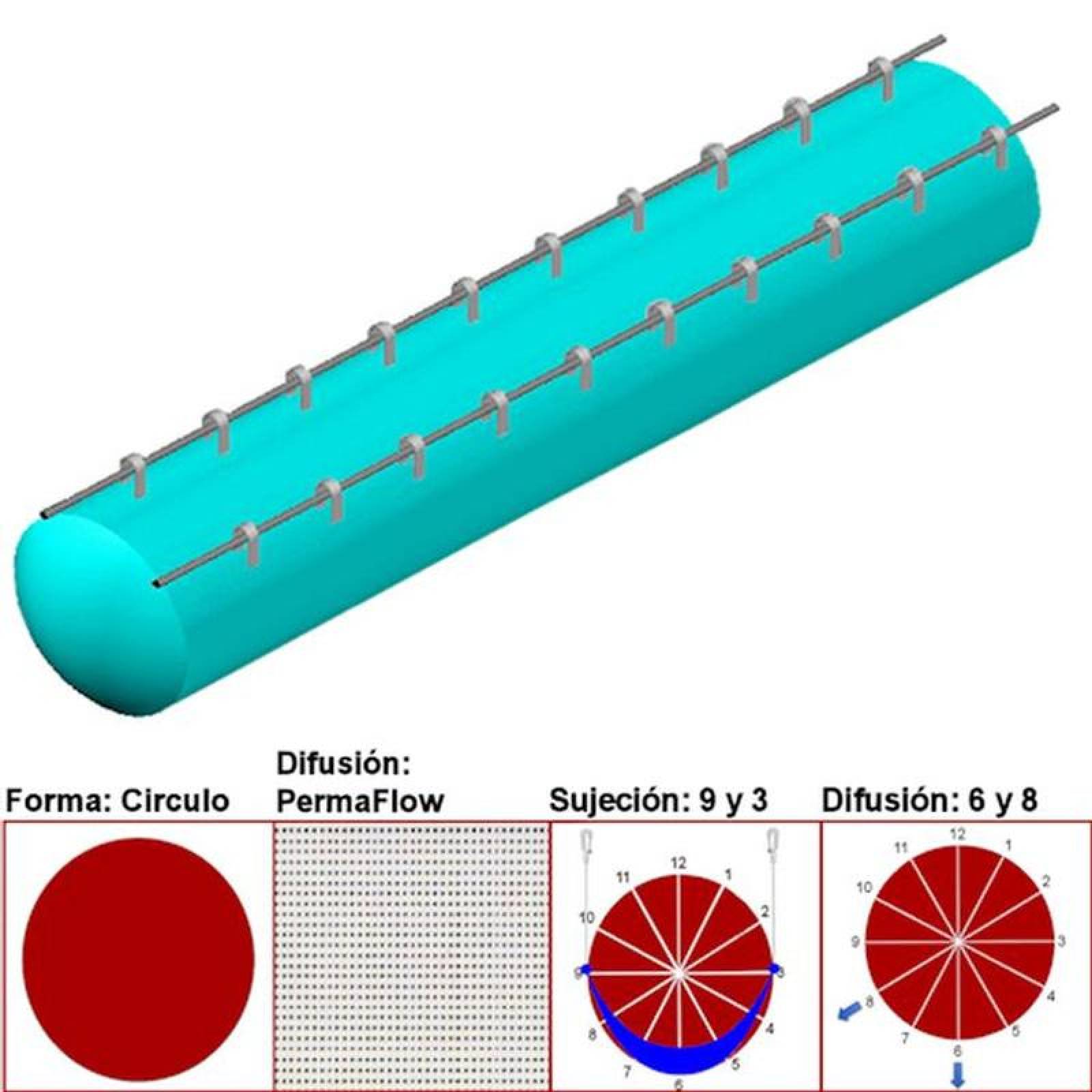 Ductos Textiles para Oficinas MXAHS-1666 28" Diámetro 11441 a 17162m3hr Difusión PermaFlow Turquesa Sujeción 9 y 3 Difusión 6 y 8 Longitud 10 m, AirRegularPerma