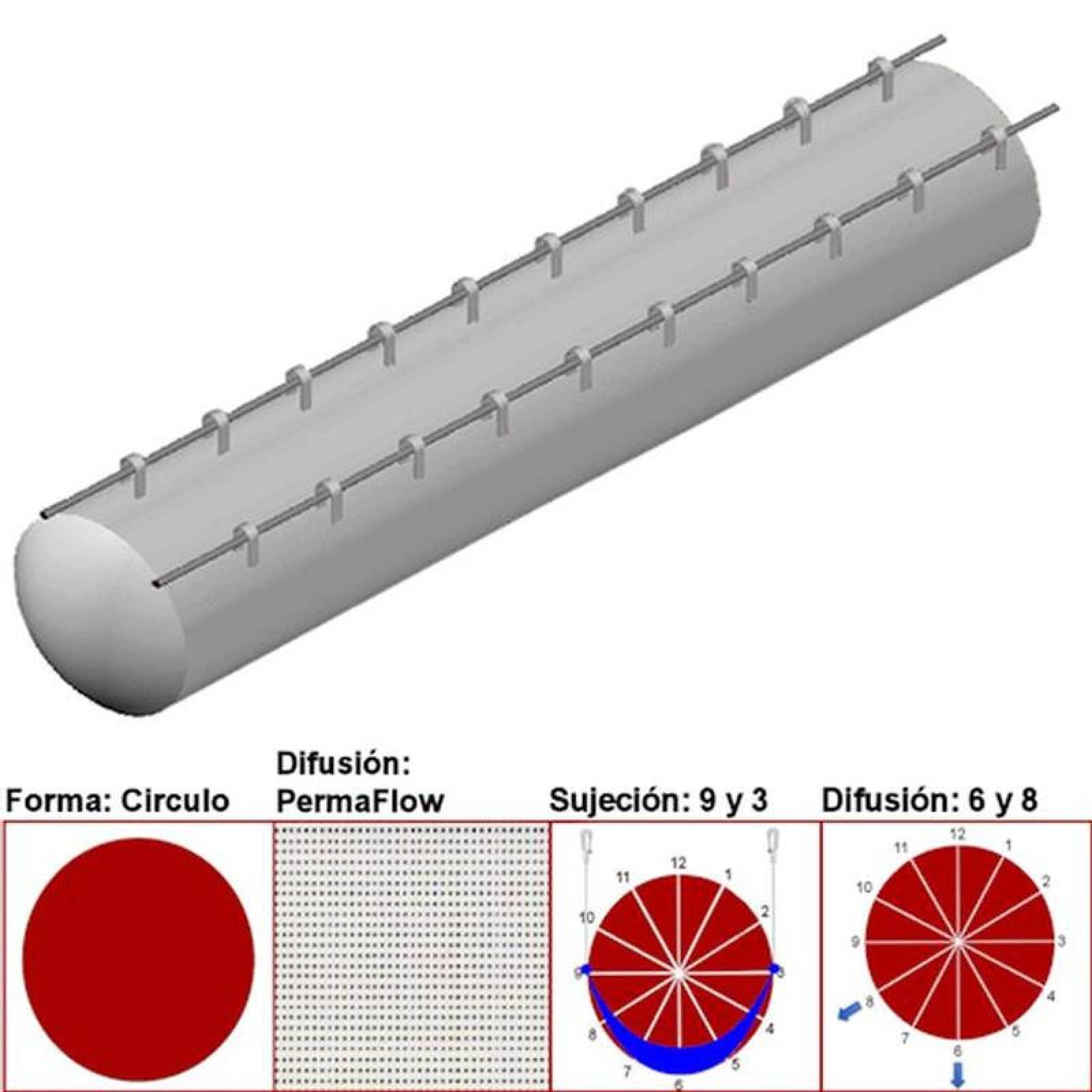 Difusión de Ducto Textil MXAHS-1750 30" Diámetro13134 a 19701m3hr Difusión PermaFlow Transparente Sujeción 9 y 3 Difusión 6 y 8 Longitud 10 m, AirRegularPerma