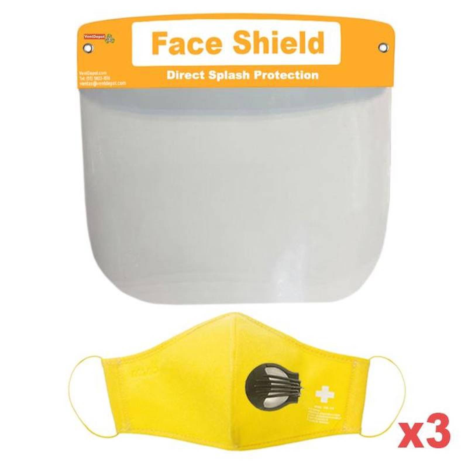 Careta y Cubrebocas con Filtro MXSKA-003 Kit 3 Pzs Careta y Cubreboca 1 Válvula Yellow Amarillo Non Woven Lavable, SafeMask Air