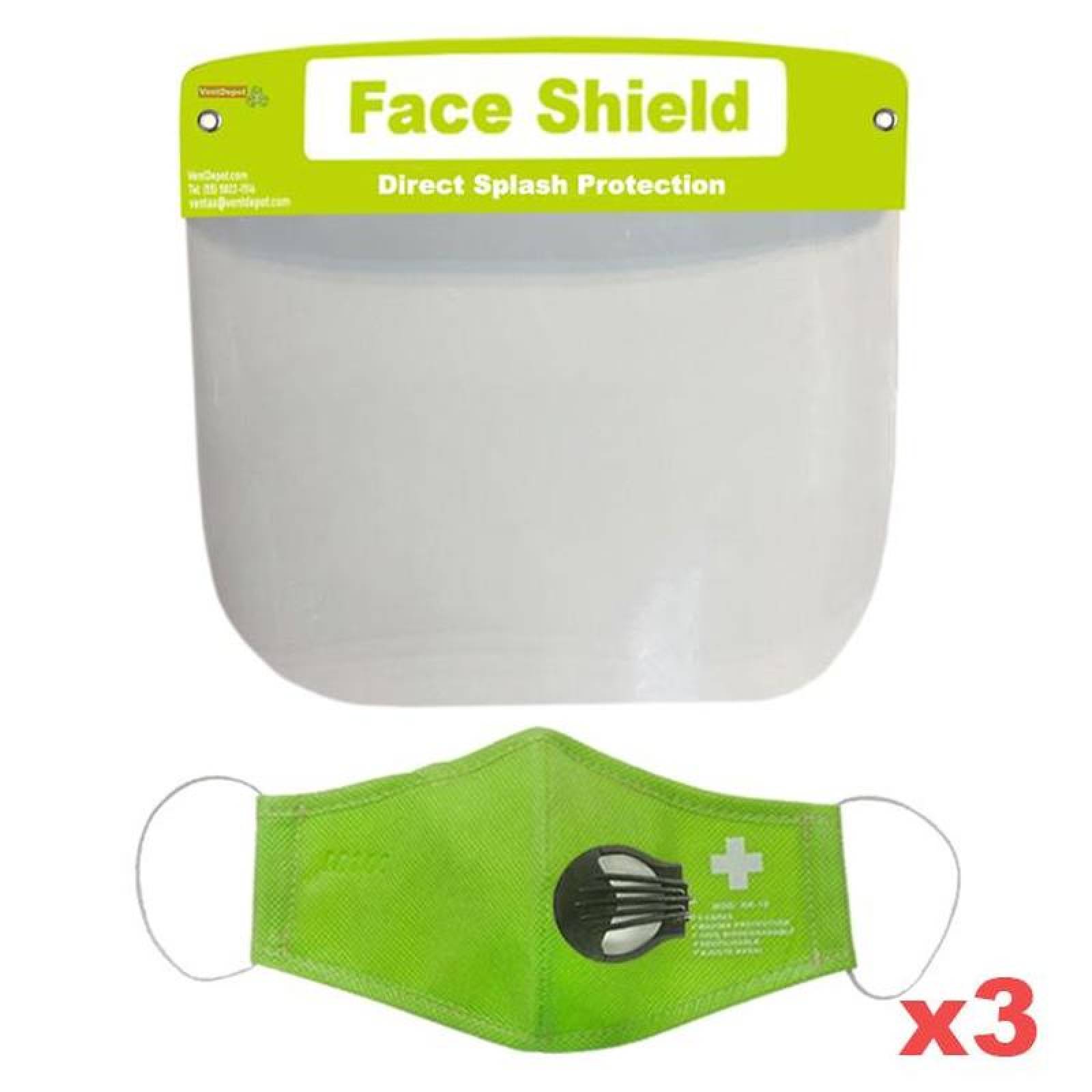 Cubrebocas con Filtro y Careta MXSKA-010 Kit 3 Pzs Careta y Cubreboca 1 Válvula Verde Green Non Woven Lavable, SafeMask Air