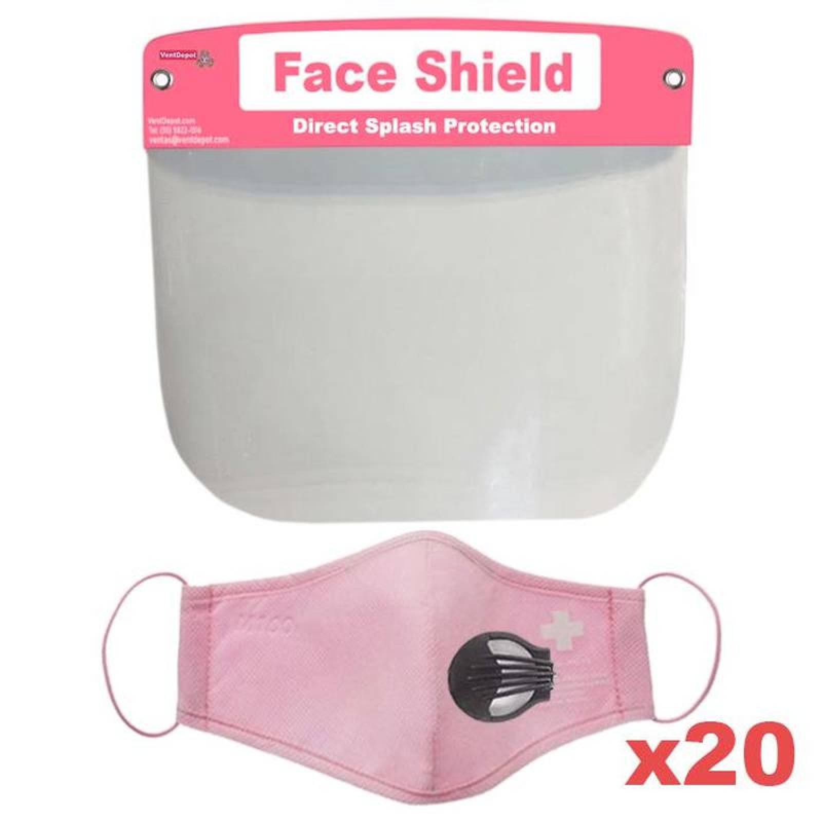 Máscara Facial para Niños MXSKA-021 Kit 20 Pzs Careta y Cubreboca 1 Válvula Pink Rosa Non Woven Lavable, SafeMask Air