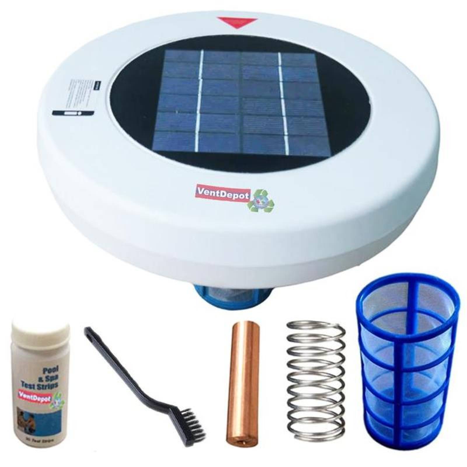 Purificador Solar De Agua Ionizador MXSWP-001-4 35000gal 159113L 159,113 m³ Solar Iones Positivos 80porciento Ahorro de Cloro Elimina Bacterias y Algas Usa CopperElect MXUBE-001, SwimPure