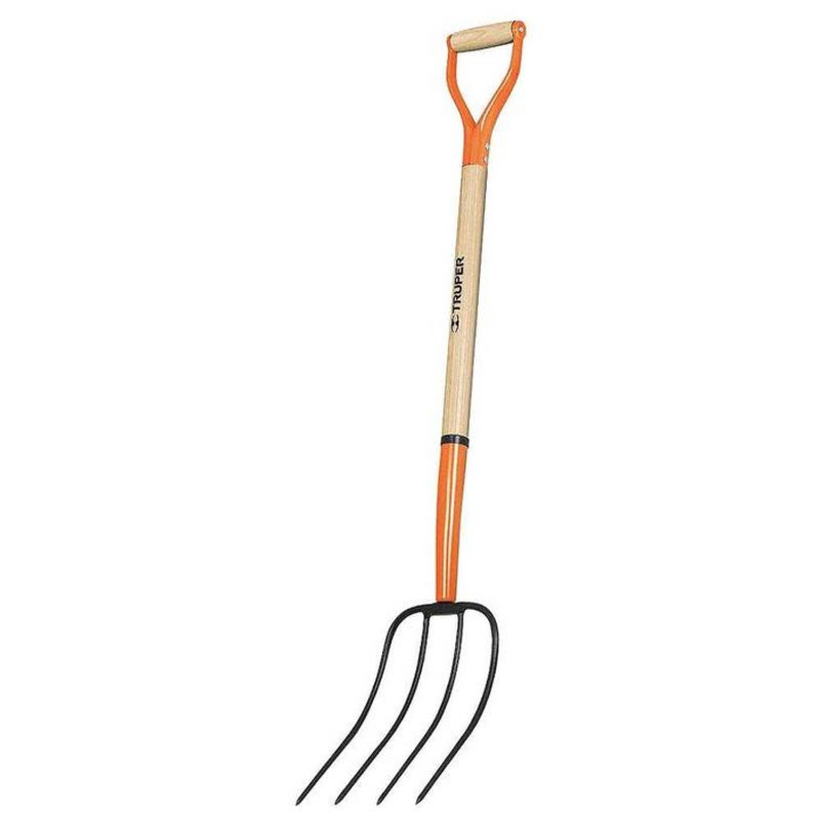 Bieldo con dientes resistentes MXFOM-001-19 4 Dientes 8 12" Ancho Dientes 14 12" Largo Dientes 31" Longitud de Mango Madera y Acero FourMetal