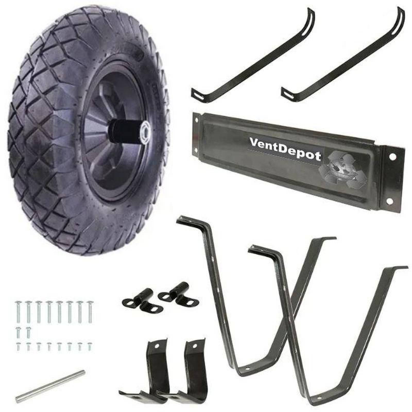  Kit 29 accesorios para carretilla, MXWKE-002-7, Llanta Reforzada, Con Chumacera, Herrajes Tipo Americano, 4 Barrenos, WheelbarrowKitThree