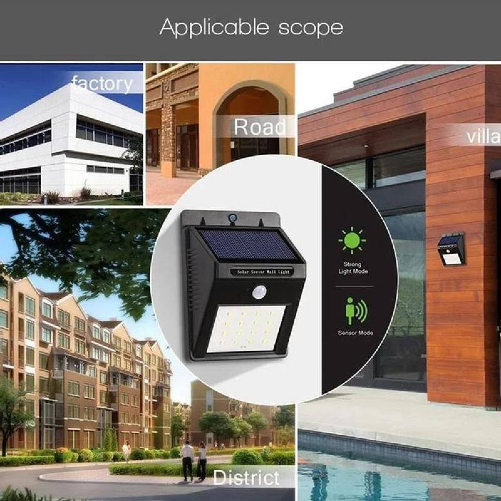 Reflector Solar para Muro o Pared MXERV-001-4 Led Con Panel Solar 0,44W 17porciento de Eficiencia Bateria de Litio 2,22WH Sensor de Movimiento Proteccion IP64,
 MiniEver