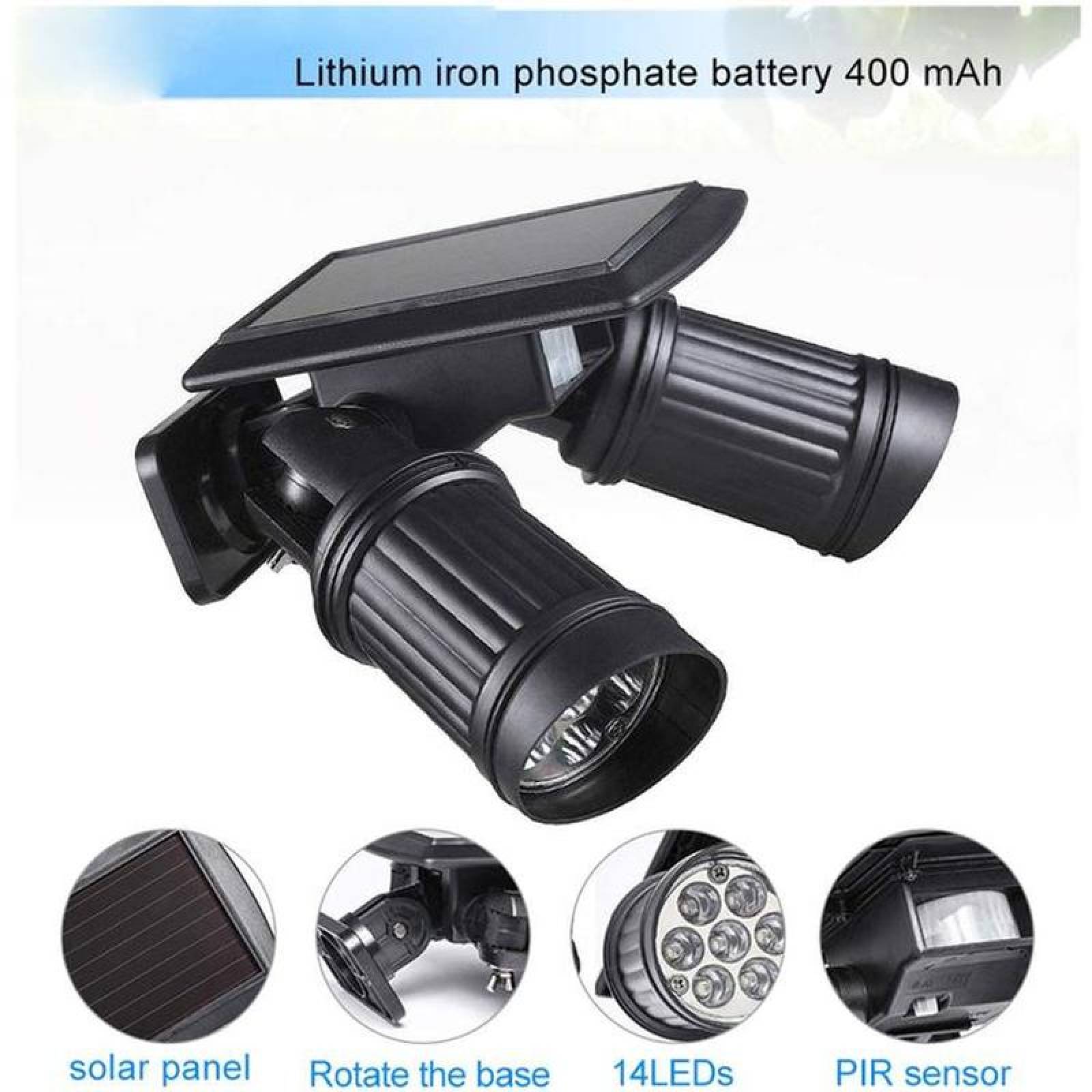 Reflectores Led Alta Iluminacion MXSAV-001-24 Blanco Frío 2W 80 lm NI-CD 6V IP65 14Led 7hrs Negro SolarVinox