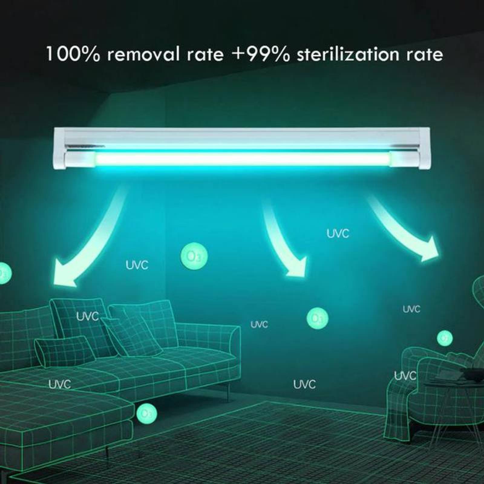 Serie de Lampara UVC Azul, MXTLI-002-6, 2x8W, 110V, 18m² de Sanitización, 2 Lámparas, 1 Puente, 1 Enchufe, Aluminio,, BactLight Pro