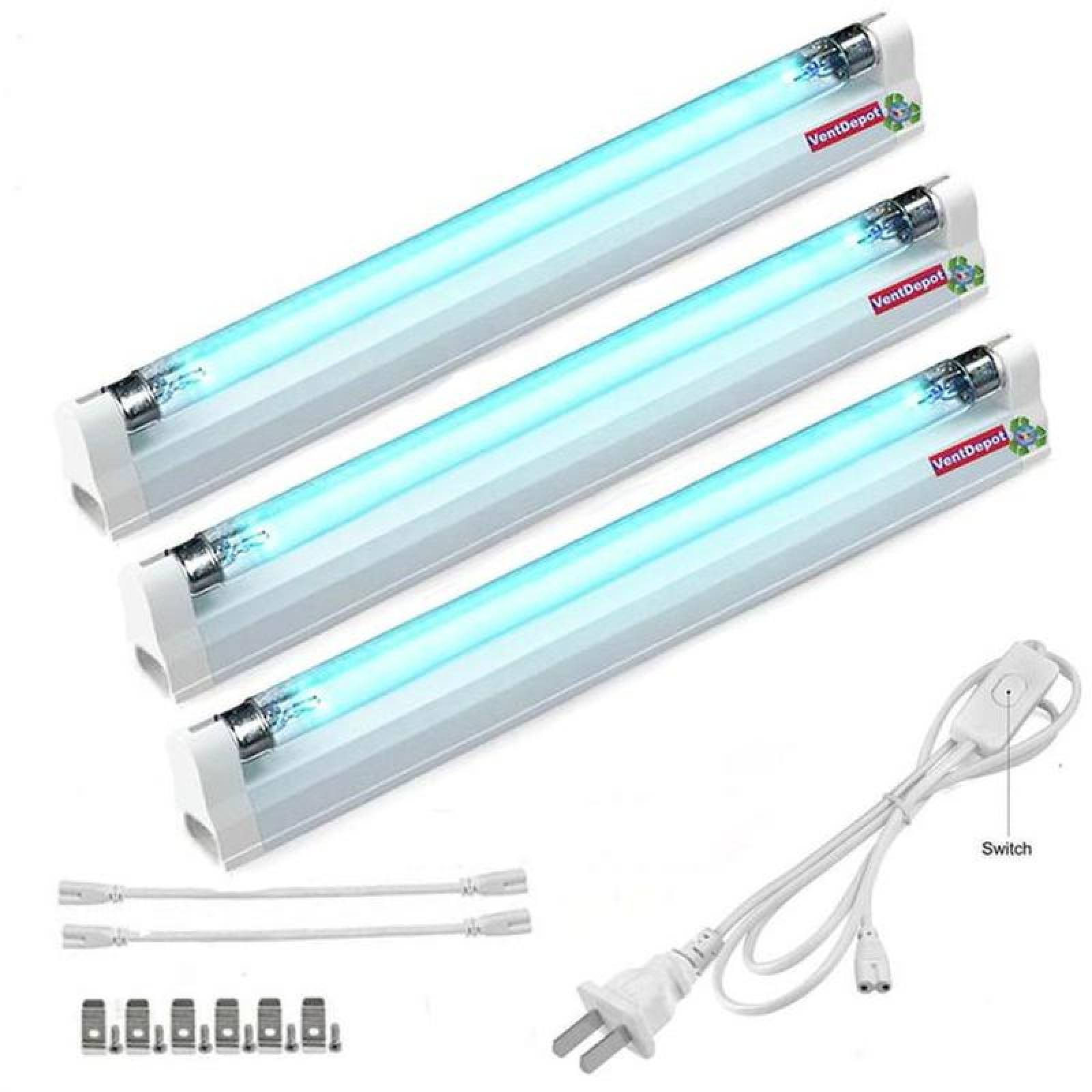 Lámparas de Desinfección Germicida, MXTLU-003-4, 3x15W, 110V, 27m² de Sanitización, 3 Lámparas, 2 Puentes, 1 Enchufe, Aluminio,, BactLight Plus