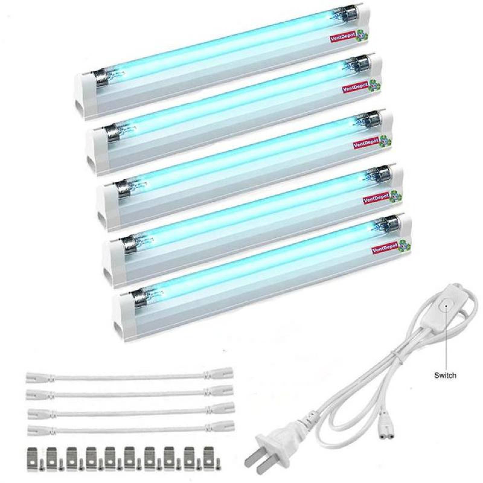 Lámpara Ultravioleta Innovadoras, MXTLU-005-3, 5x15W, 110V, 45m² de Sanitización, 5 Lámparas, 4 Puentes, 1 Enchufe, Aluminio,, BactLight Plus