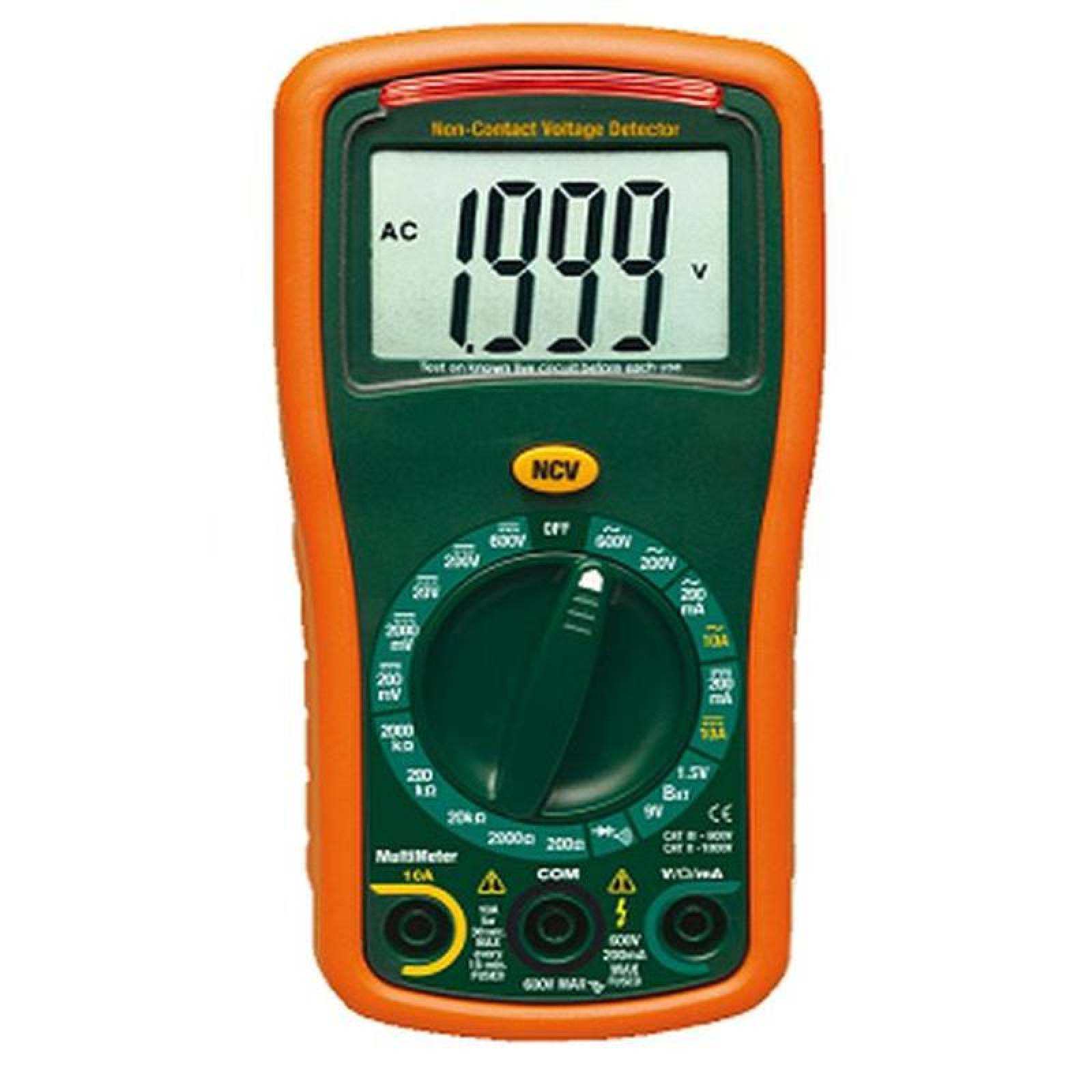 Multimetro Comercial MXMDV-001-7 2,000 Cuentas 100 a 600VCA 01 mA a 10 A Bateria 9 V MiniDetecVolt