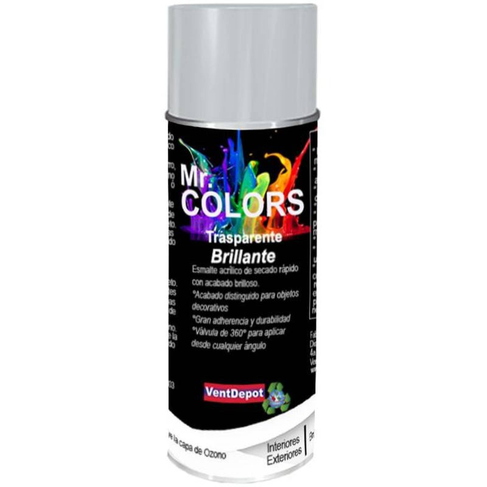 Esmalte Acrílico MXRYL-001-7 Transparente Brilloso Temp, Max, 60C Cont,400ml Tiempo de secado 5 a 10mn Válvula 360 Rendimiento 1 a 1,5 metros cuadrados, AcrylProtect