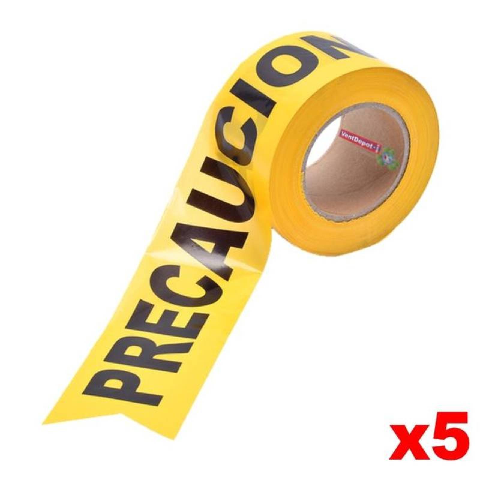 Cinta para Zonas Peligrosas MXWNN-002-3 Ancho 3" Metros x Rollo 305m Leyenda Precaución Color Amarillo 5pzs, WarningTape