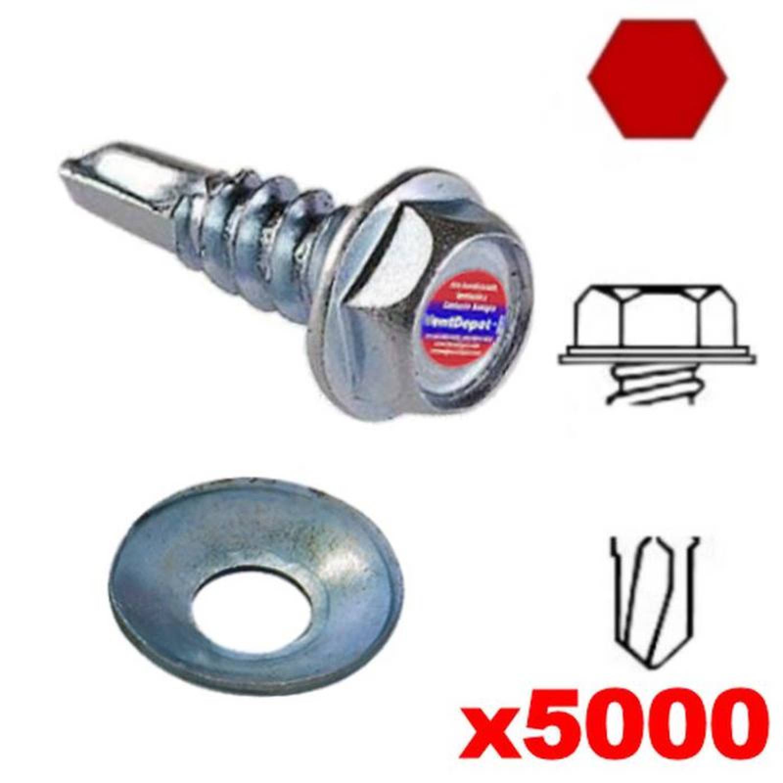 Pija Punta Diamante Galvanizadas MXCWH-023 5000Pzas 14 6,3mm Diámetro Long2" Dado 14" Cabeza Hexagonalcon Rondana Cónica Galvanizada Punta Broca ConicalWasher