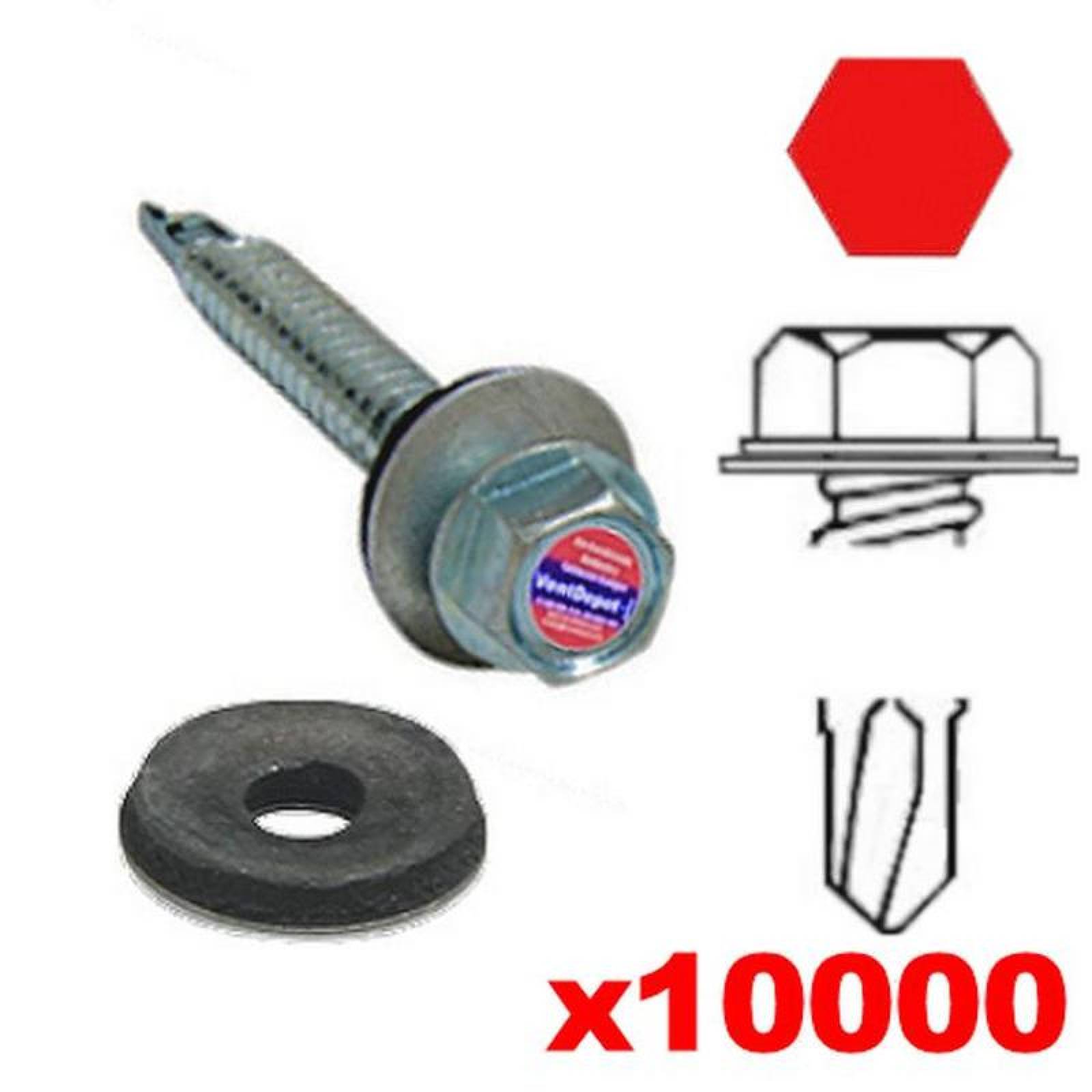 Pija Rondana Neopreno Vulcanizado MXVWR-060 10000Pzas 12 5,5mm Diámetro Long1 12" Dado 132" Cabeza Hexagonal con Rondana Vulcanizada Sellada Punta Broca VulcanizedWasher