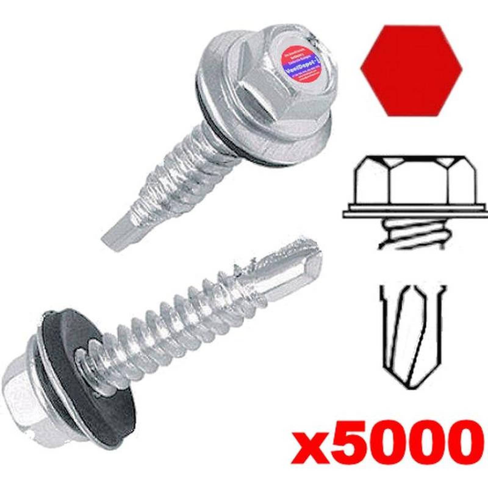 Pijas Hexagonal para Aluminio Ronda MXWSX-011 5000Pzas 14 6,3mm Diámetro Long1" Dado 1" Cabeza Hexagonal con Rondana de Neopreno Punta Broca WasherHex