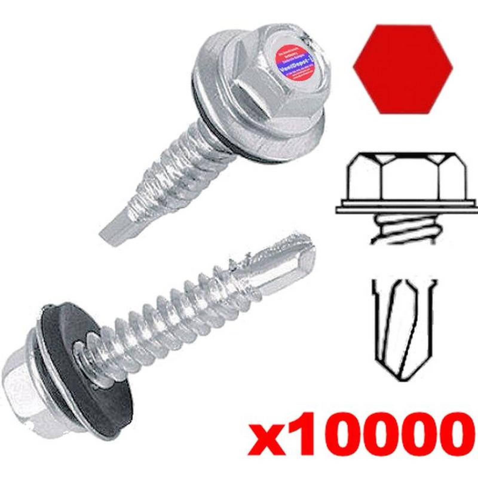 Pija Rondana Neopreno Galvanizado MXWSX-018 10000Pzas 14 6,3mm Diámetro Long1 12" Dado 1,14" Cabeza Hexagonal con Rondana de Neopreno Punta Broca WasherHex