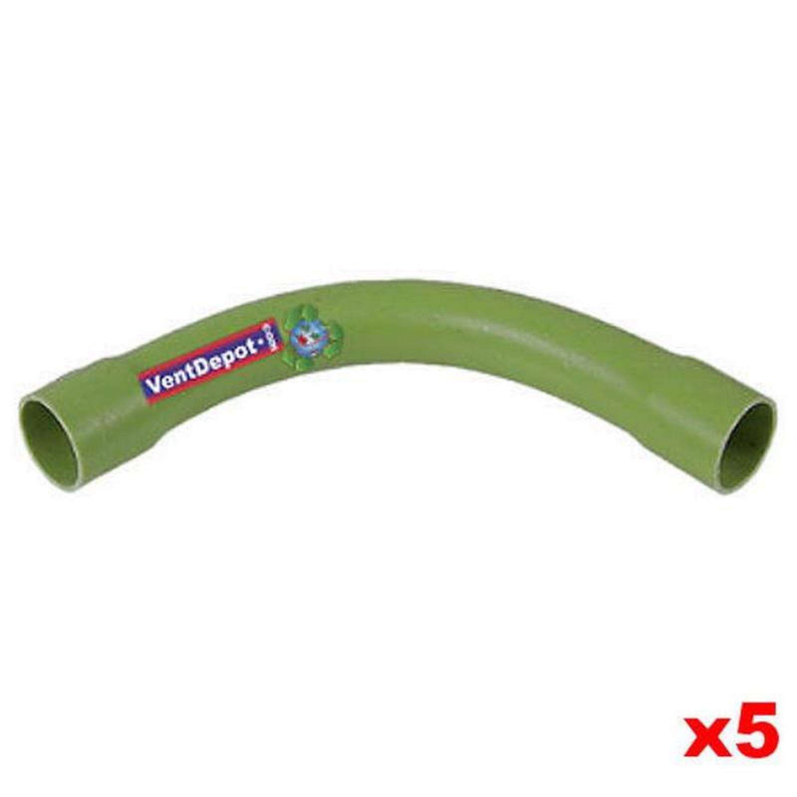 Codo de PVC Plastico MXECA-014 5 Pzas 38mm Diámetro Curva 90 Ligera Verde PVC, Curvelec 90