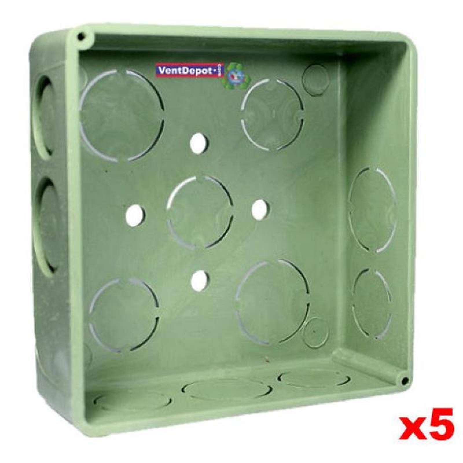 Cajas Cuadradas PVC Chalupa MXECX-008-2 5 Pzas Caja Cuadrada de PVC 4 1116X4 1116" Entrada 1" Verde, ElecBox