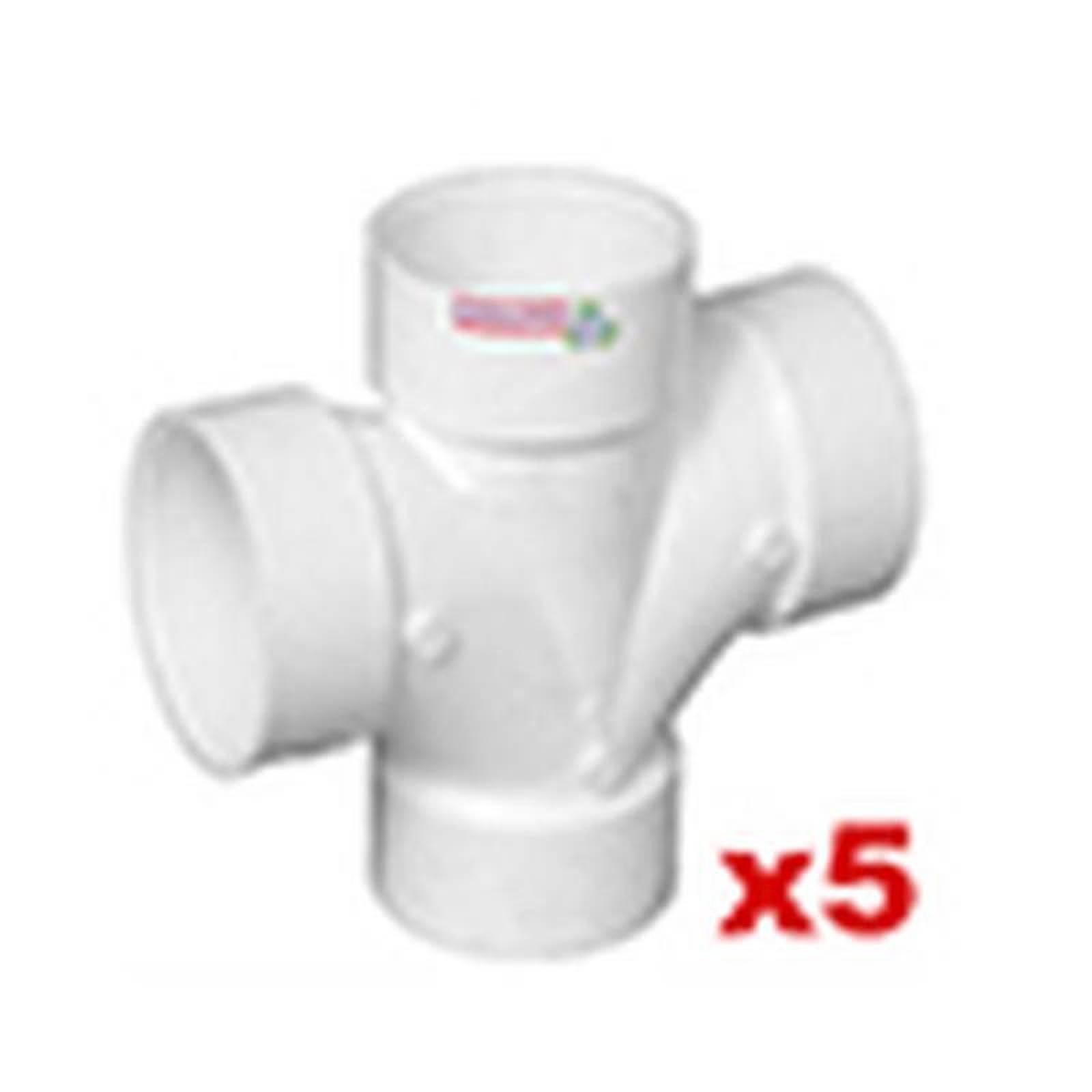 Conexion PVC Hidraulico MXTED-002-2 5 Pzas 110x110mm Diámetro Tee Doble Blanco PVC, SanixTee Doble
