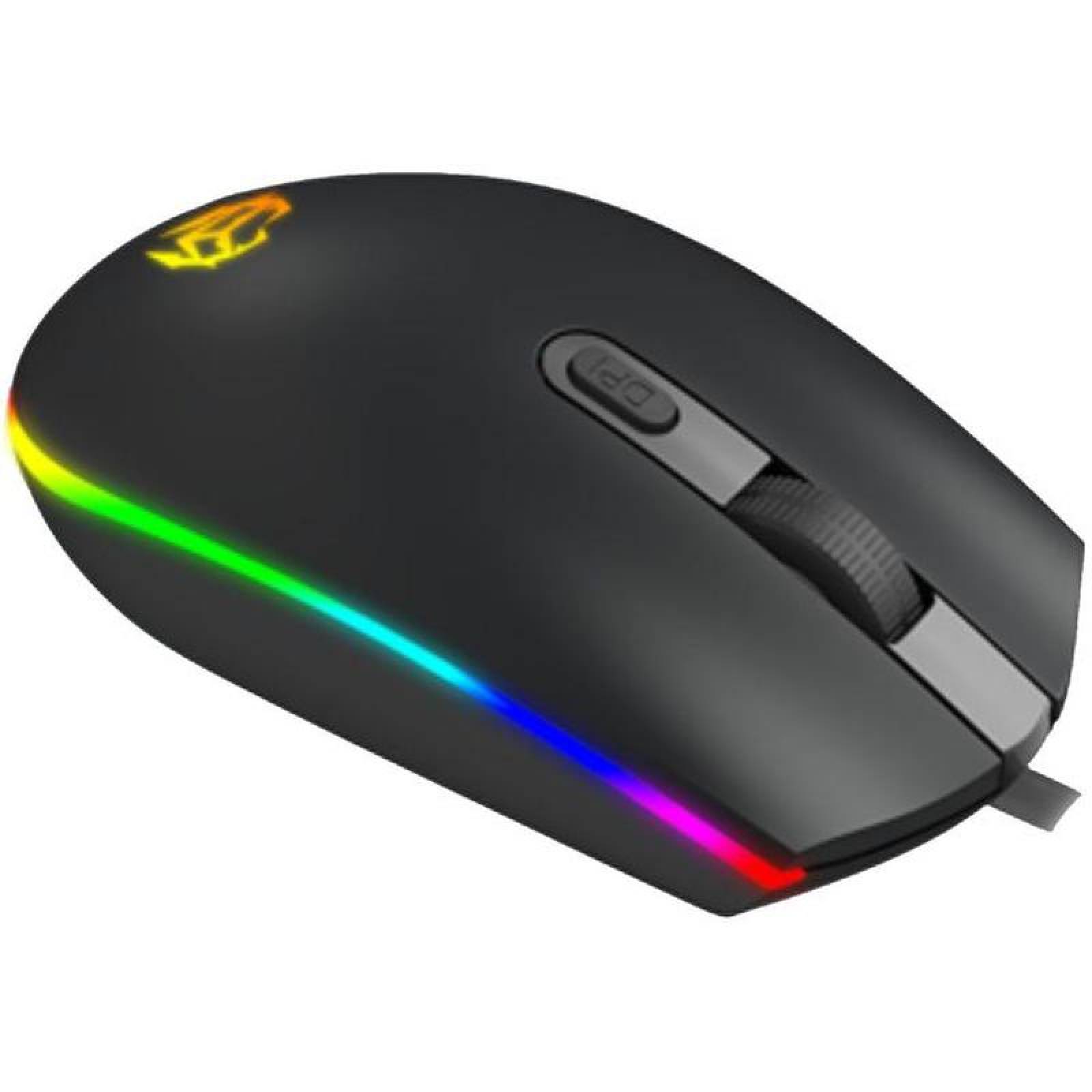 Mouse Gamer Dinamico para Oficina MXBIC-001-1 Tipo 5D Alámbrico Negro 3 BotonesRueda Desplazamiento Láser Óptico Luz Led Multicolor, Mobic