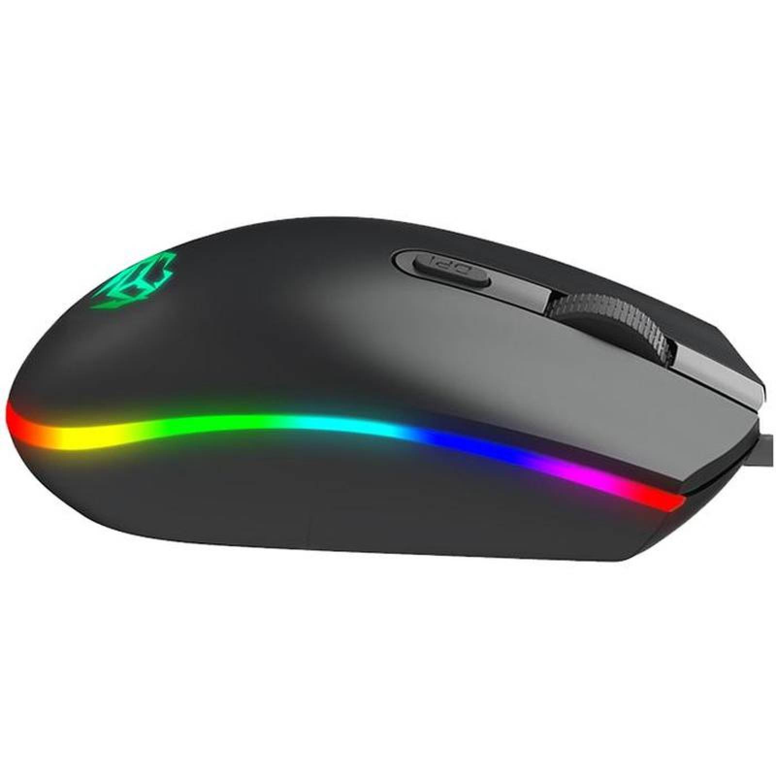 Mouse Gamer con Luz Led RGB MXBIC-001-5 Tipo 5D Alámbrico Negro 3 BotonesRueda Desplazamiento Láser Óptico Luz Led Multicolor, Mobic