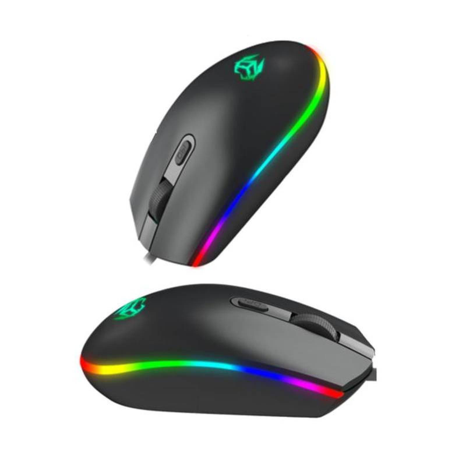 Mouse Gamer con Luz Led RGB MXBIC-001-5 Tipo 5D Alámbrico Negro 3 BotonesRueda Desplazamiento Láser Óptico Luz Led Multicolor, Mobic