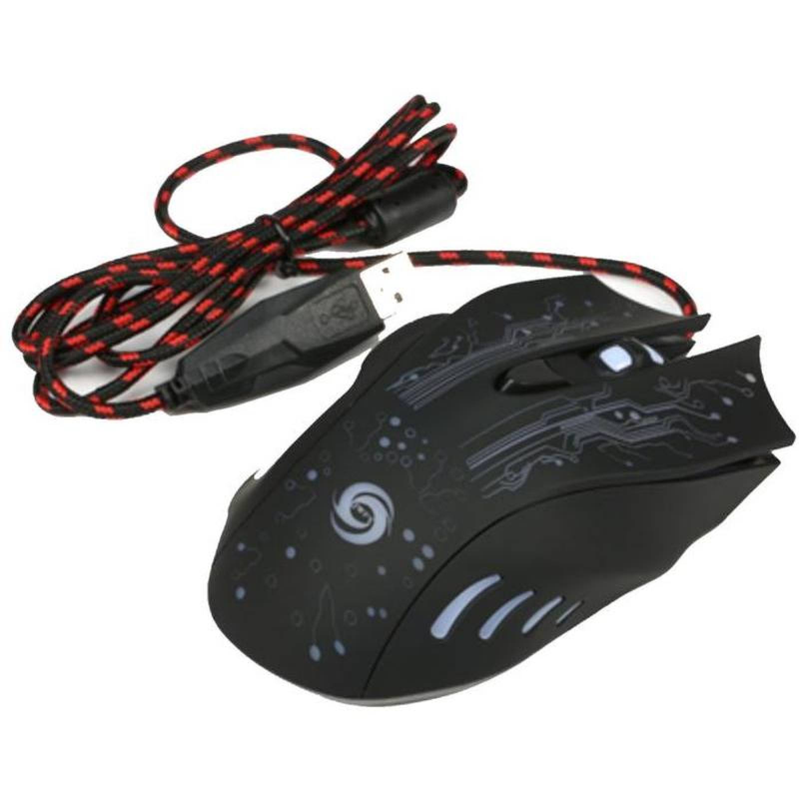 Mouse Gamer excelente Trasmisión MXGLO-001-9 Tipo 7D Alámbrico Negro 5 BotonesRueda Desplazamiento Láser Óptico, GlowKnight