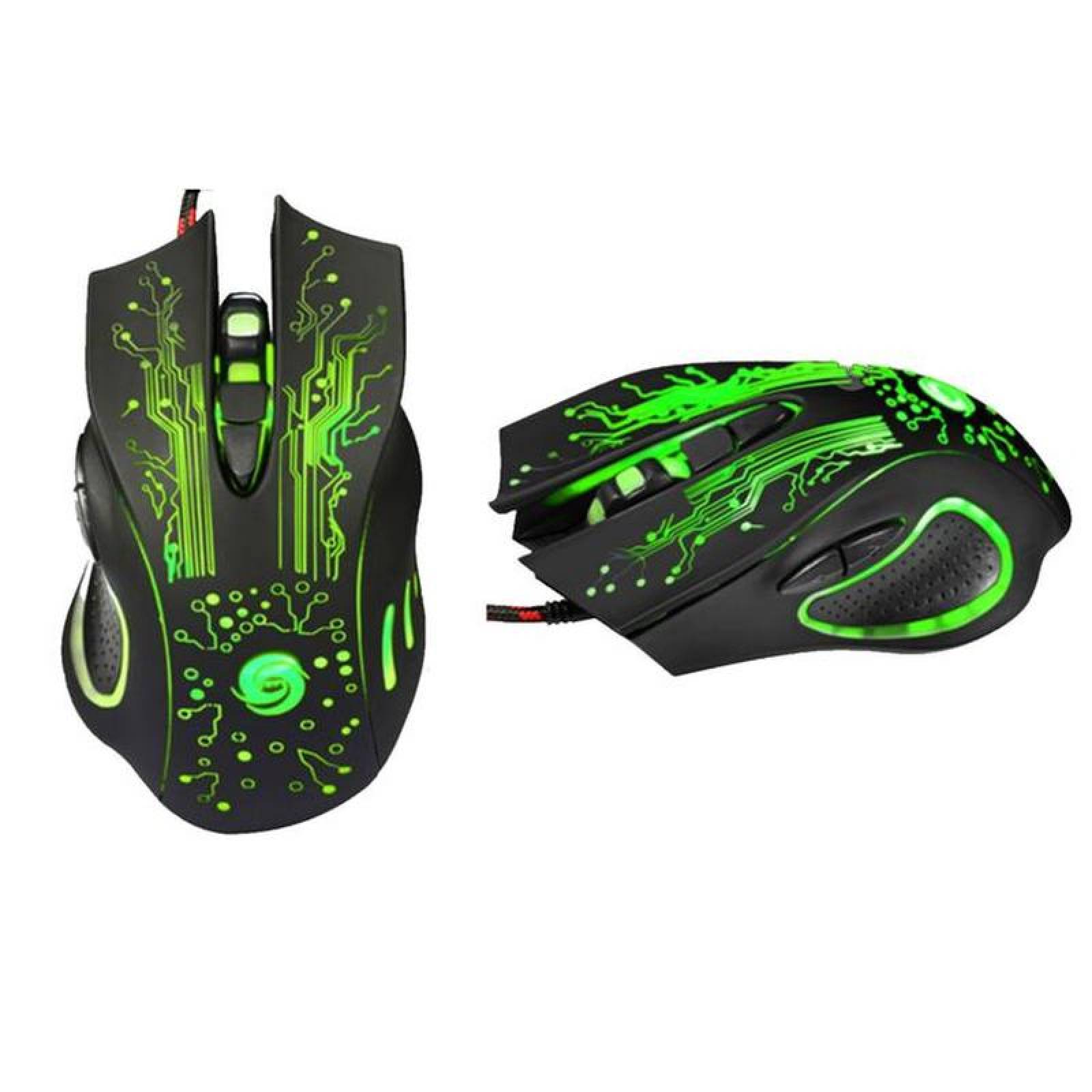 Ratón Gamer Duradero Ligero MXGLO-001-11 Tipo 7D Alámbrico Negro 5 BotonesRueda Desplazamiento Láser Óptico, GlowKnight