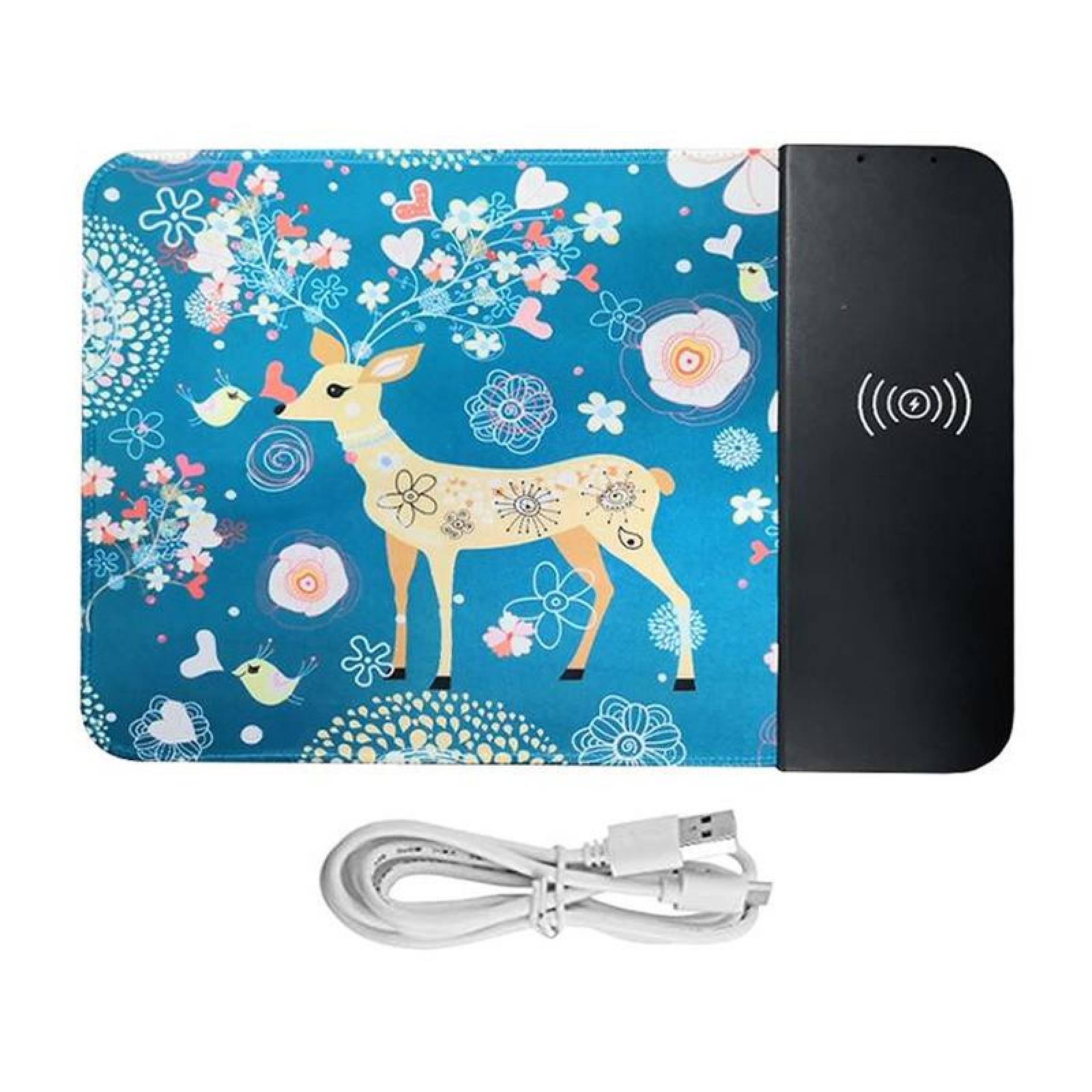 Mouse Pad con Cargador Económico MXART-002-6 Entrada 9V 1A Qi Venado Cable USB Incluido, ArtPad
