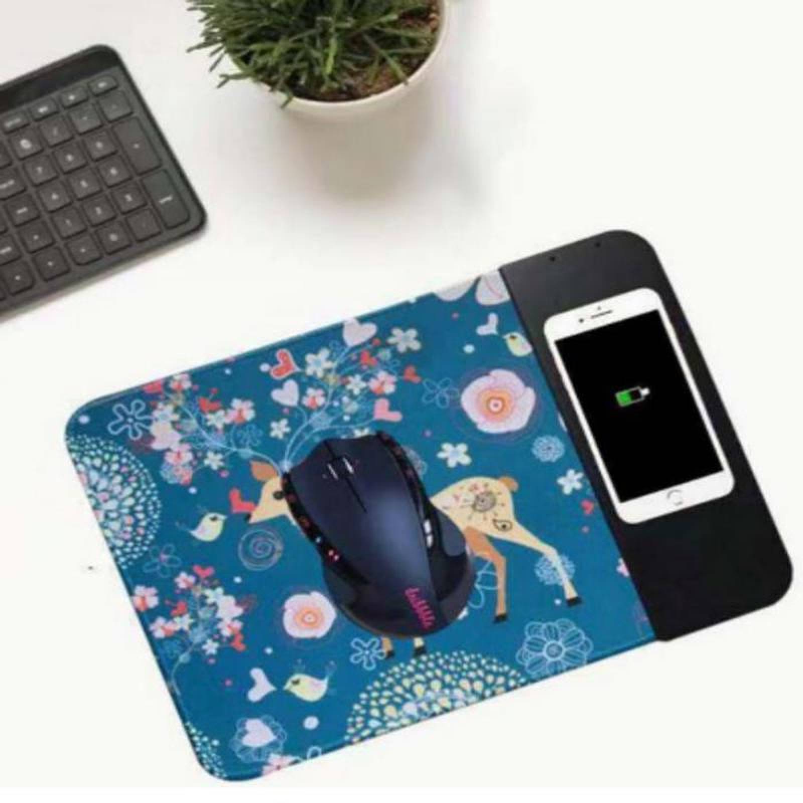 Mouse Pad con Cargador Económico MXART-002-6 Entrada 9V 1A Qi Venado Cable USB Incluido, ArtPad
