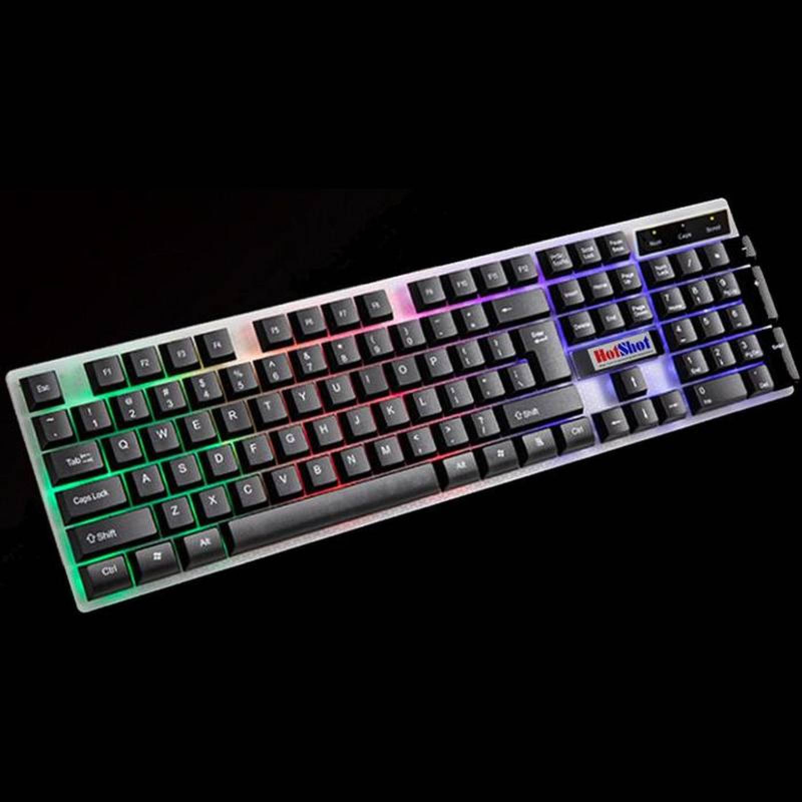  Teclados LED Gamer de Alta Gama, MXKEY-001-12, Teclado Negro, Base Blanco, Plástico ABS, 104 Teclas, Luz Led RGB, Puerto USB., LightKey