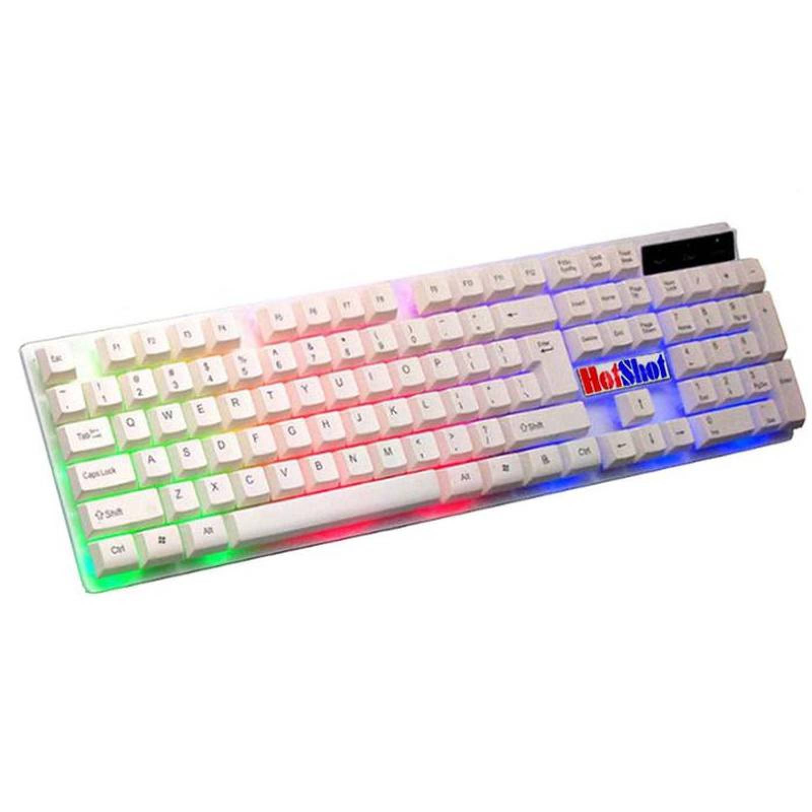 Venta de Teclados con Luces Led, MXKEY-002-8, Teclado Blanco, Base Blanco, Plástico ABS, 104 Teclas, Luz Led RGB, Puerto USB., LightKey
