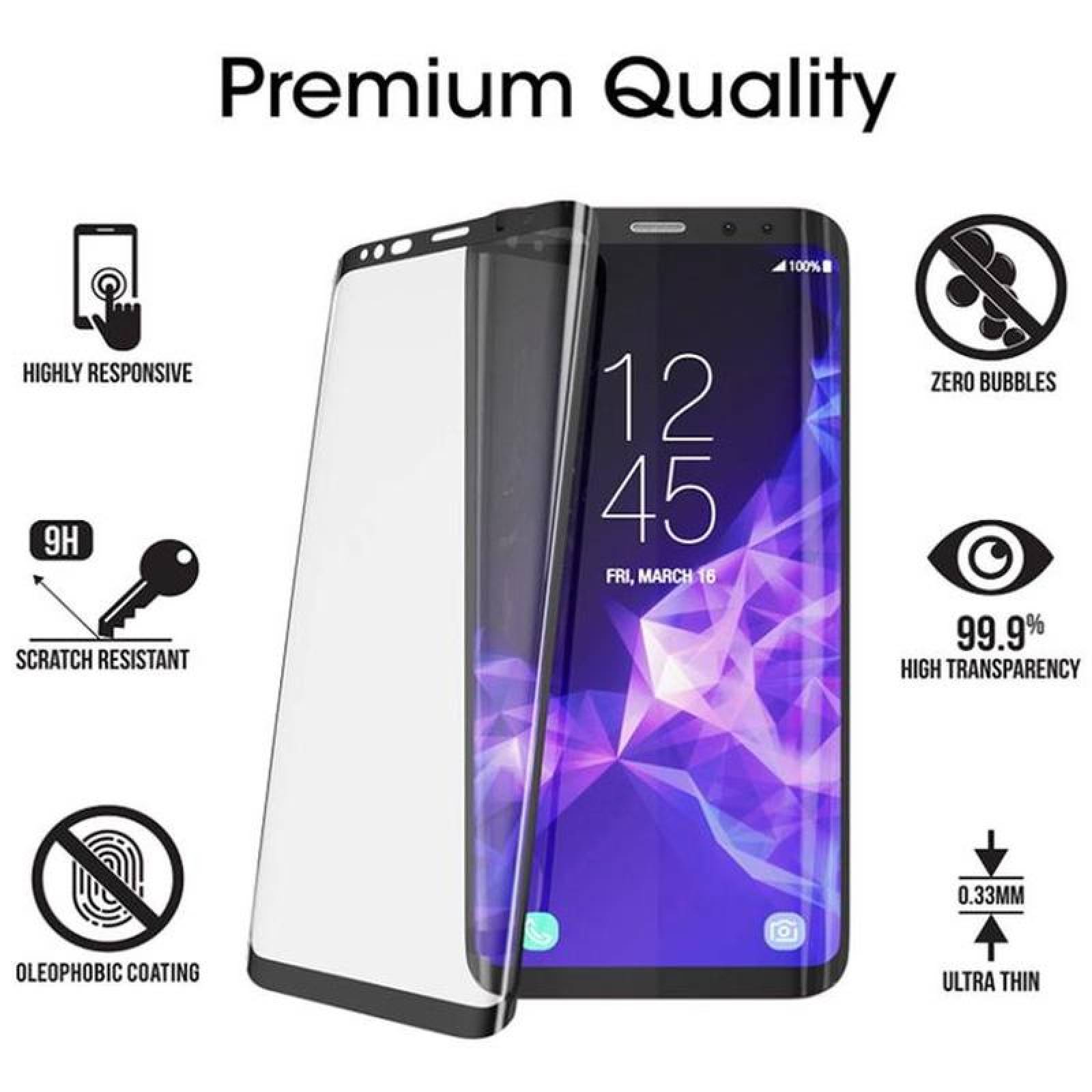  Venta de Mica para Movil a Mayoreo, MXGLE-003-4, Galaxy S9, 3D, 147mm, Cristal Templado, Transparente/Negro., SamsungBlack