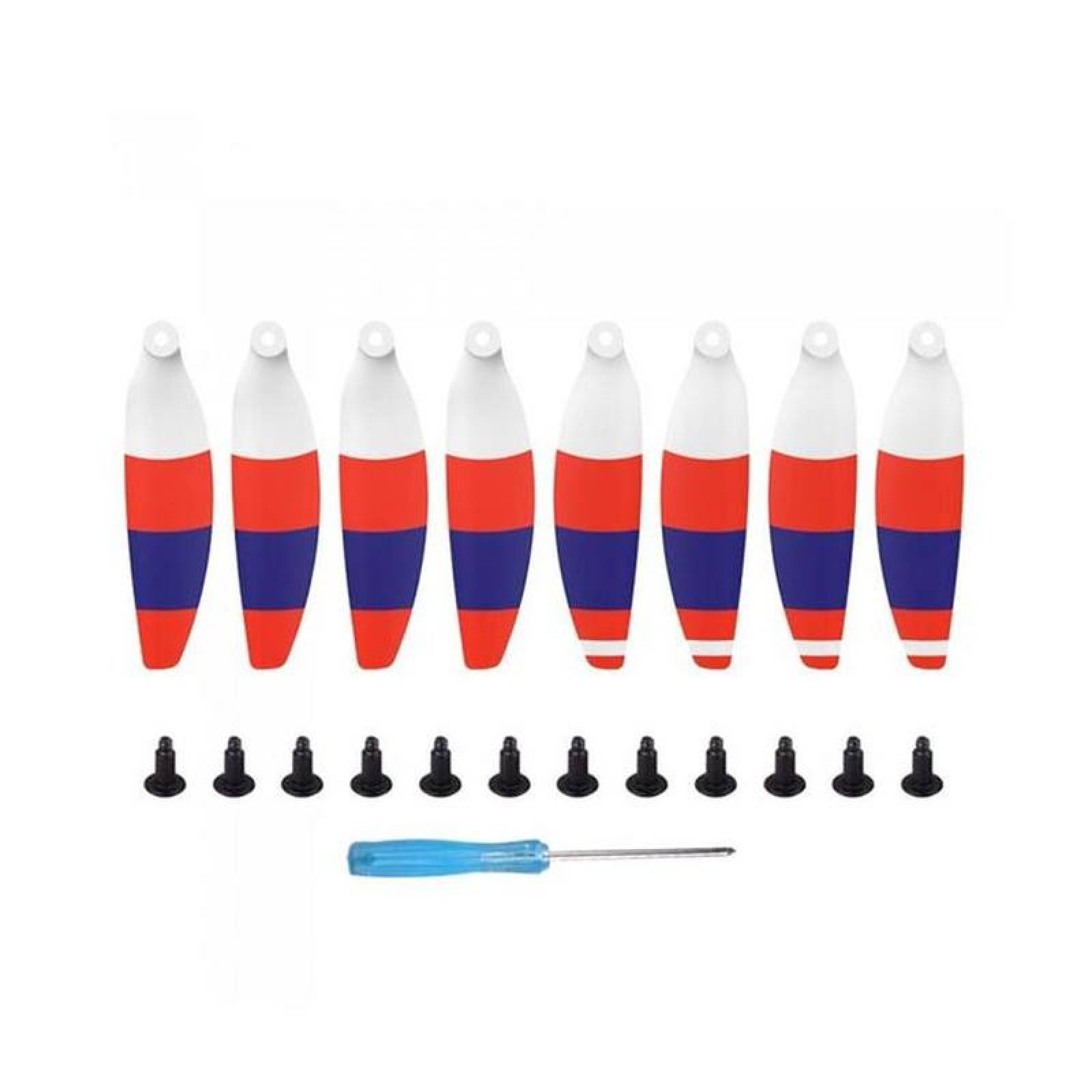 Hélices Fácil de Colocar en Dron, MXHEM-001-15, 8 Hélices, Blanco con Rojo y Azul, Mavic Mini, 12 Tornillos, 1 Destornillador, HelixMini