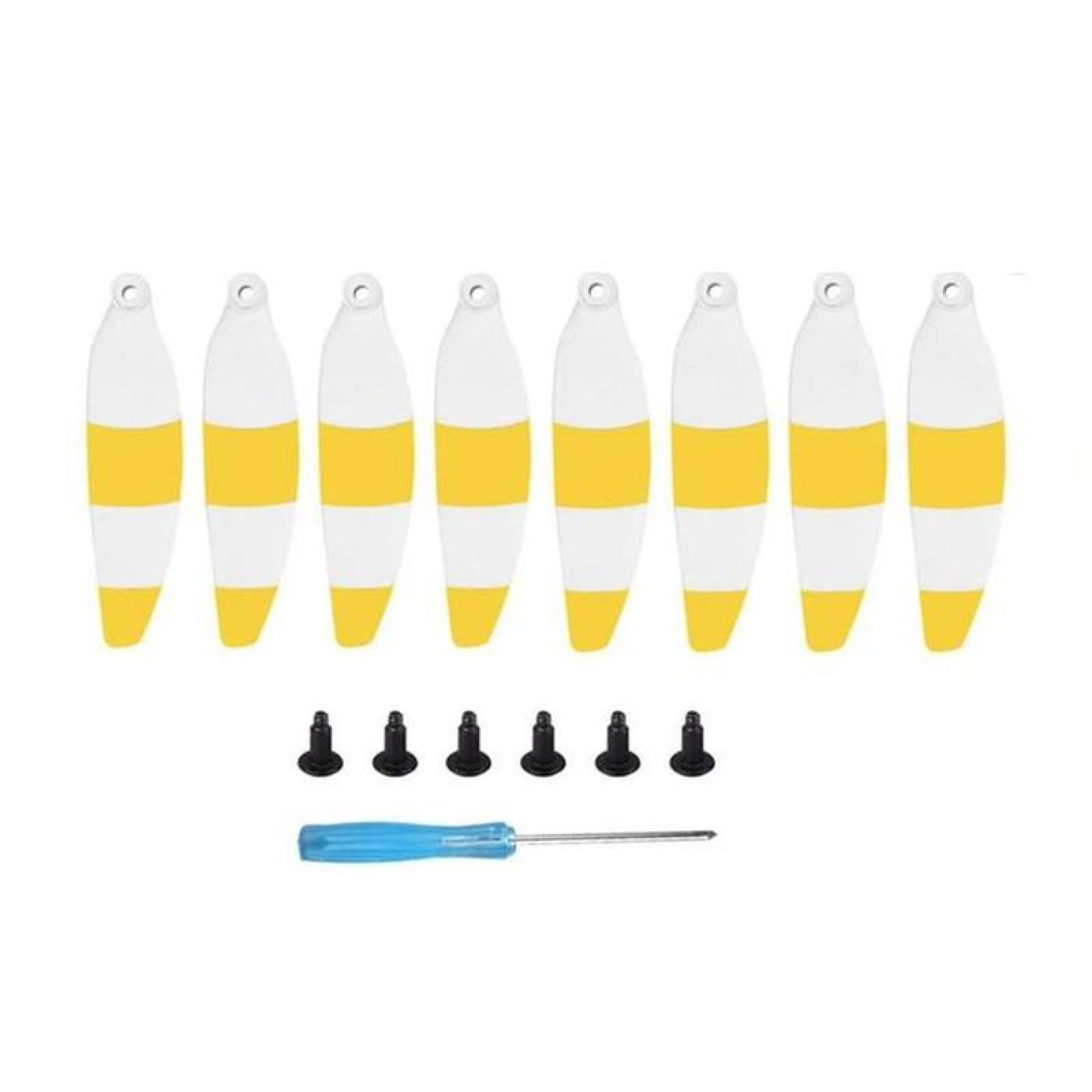 Hélice de ocho Palas para Dron, MXHMI-002-6, 8 Hélices, Blanco con Amarillo, Mavic Mini /2/SE, 12 Tornillos, 1 Destornillador, MiniProp