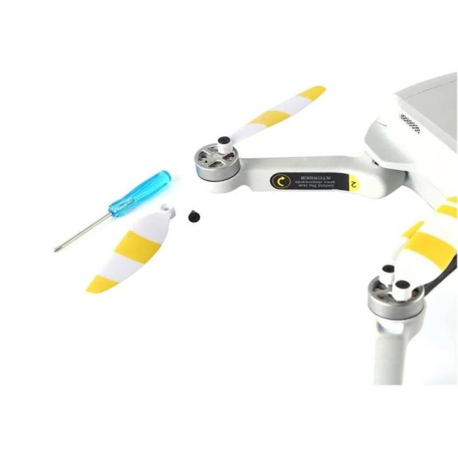 Hélice de ocho Palas para Dron, MXHMI-002-6, 8 Hélices, Blanco con Amarillo, Mavic Mini /2/SE, 12 Tornillos, 1 Destornillador, MiniProp