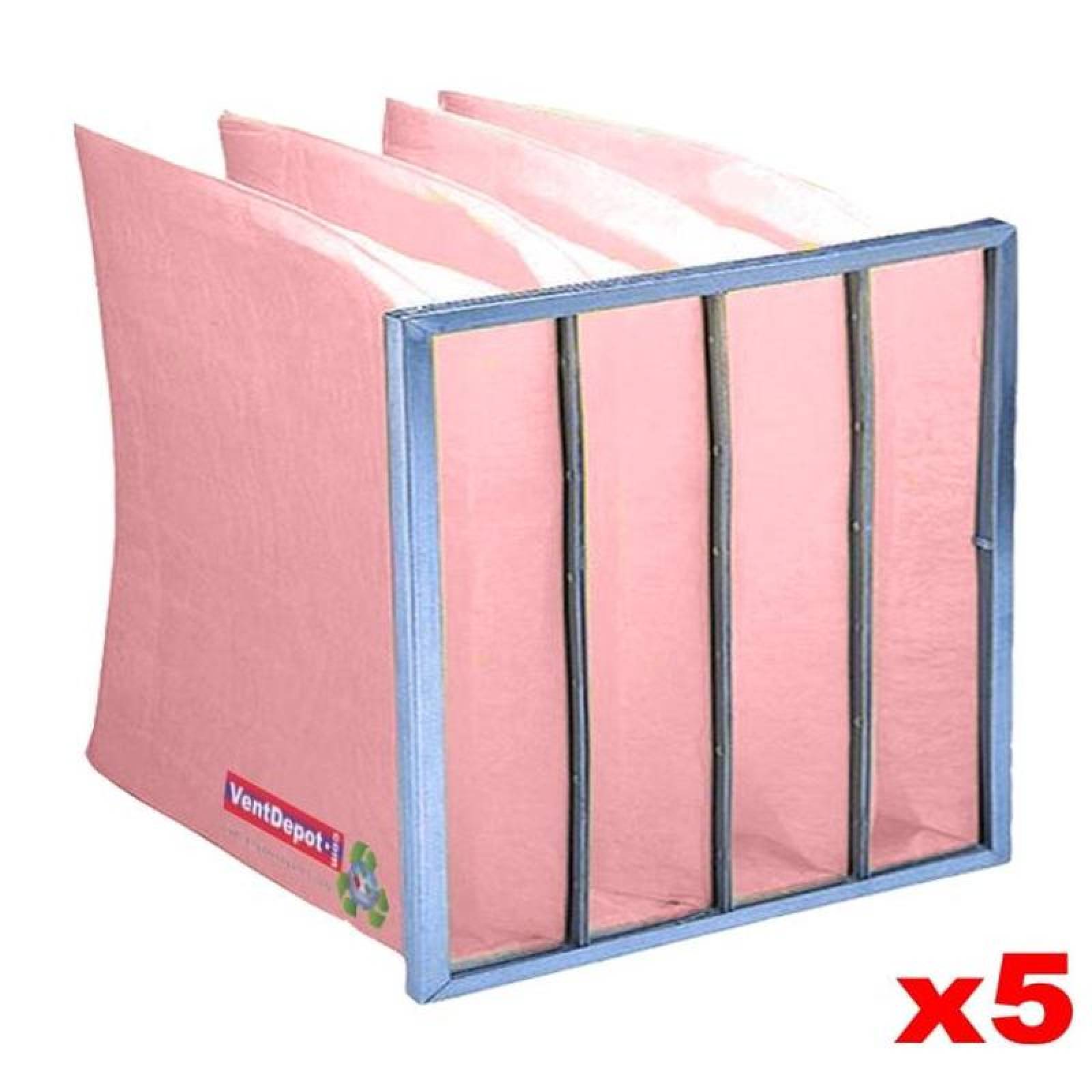 Filtros de Aire de Bolsa MXBAP-092 24x24x12" MERV 14 Eficiencia 80 a 85porciento a 30 mic 718m³hr a 1mmcda 4bolsas reusable 5Pzas BolsaPro