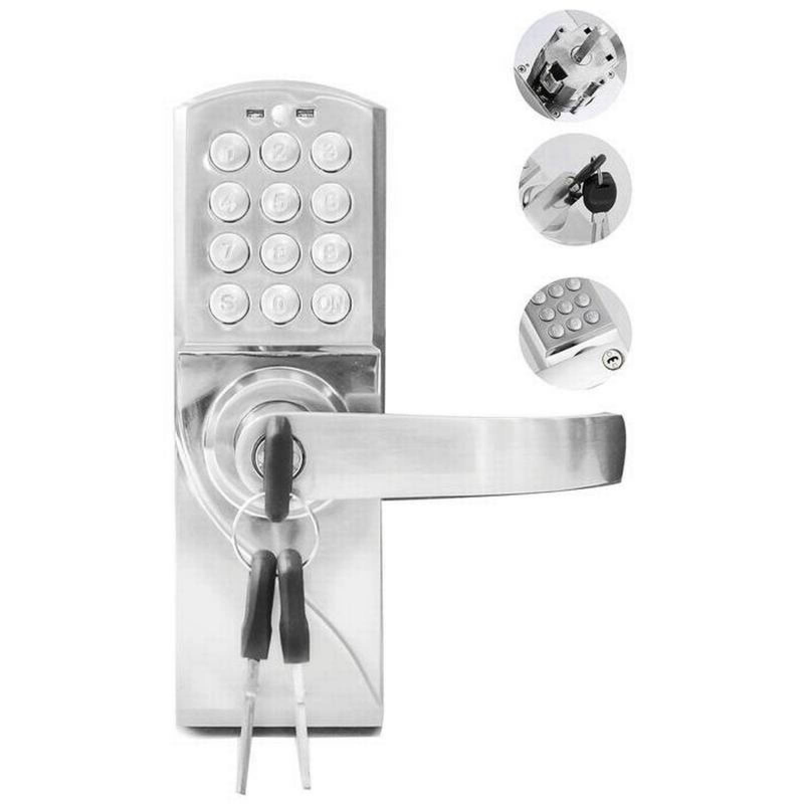 Perilla para Puerta de Madera MXLCK-001-23 Grosor Puerta 35 a 55mm Código Numérico Plata Pilas 4 x AA No incluidas, PrimeKeyLock