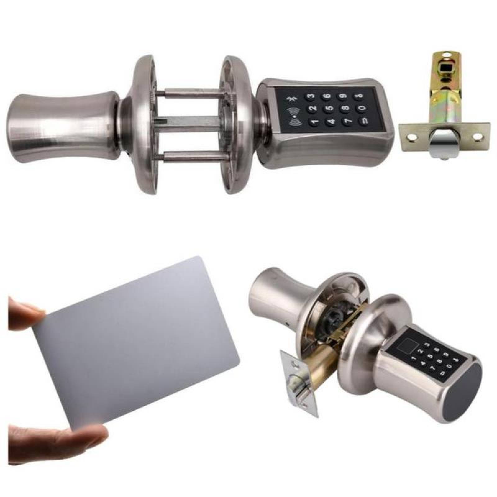 Cerrojo Bluetooth de alta Seguridad MXMEK-001-24 SistemasBluetooth IC Card contraseña y Llave Mecanica, Niquel Espesor de Puerta 30 a 100 mm Pilas 3 x AAA No incluidas, MetalKey