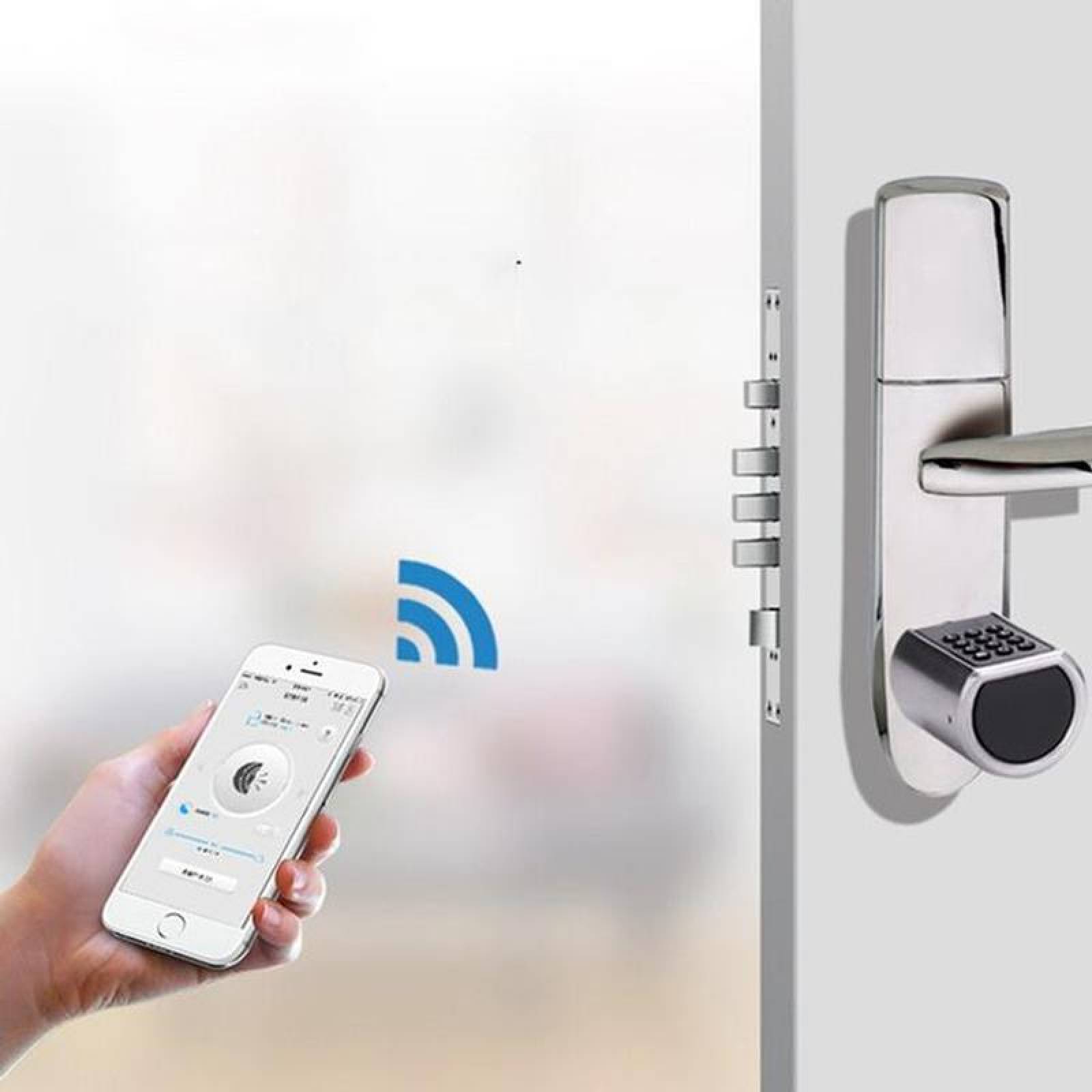 Cerrojo Bluetooth de alta Seguridad MXMEK-001-24 SistemasBluetooth IC Card contraseña y Llave Mecanica, Niquel Espesor de Puerta 30 a 100 mm Pilas 3 x AAA No incluidas, MetalKey