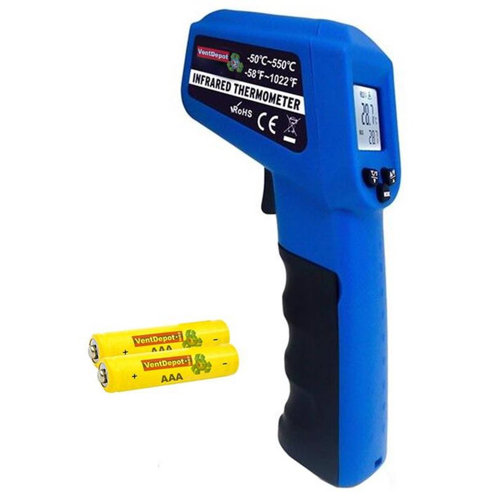 Termometro para Altas Temperaturas MXLSR-001-5 Pantalla LCD Temp, -50 a 550C 500ms de respuesta Batería 2x AAA Incluidas AzulNegro, LaserDirect