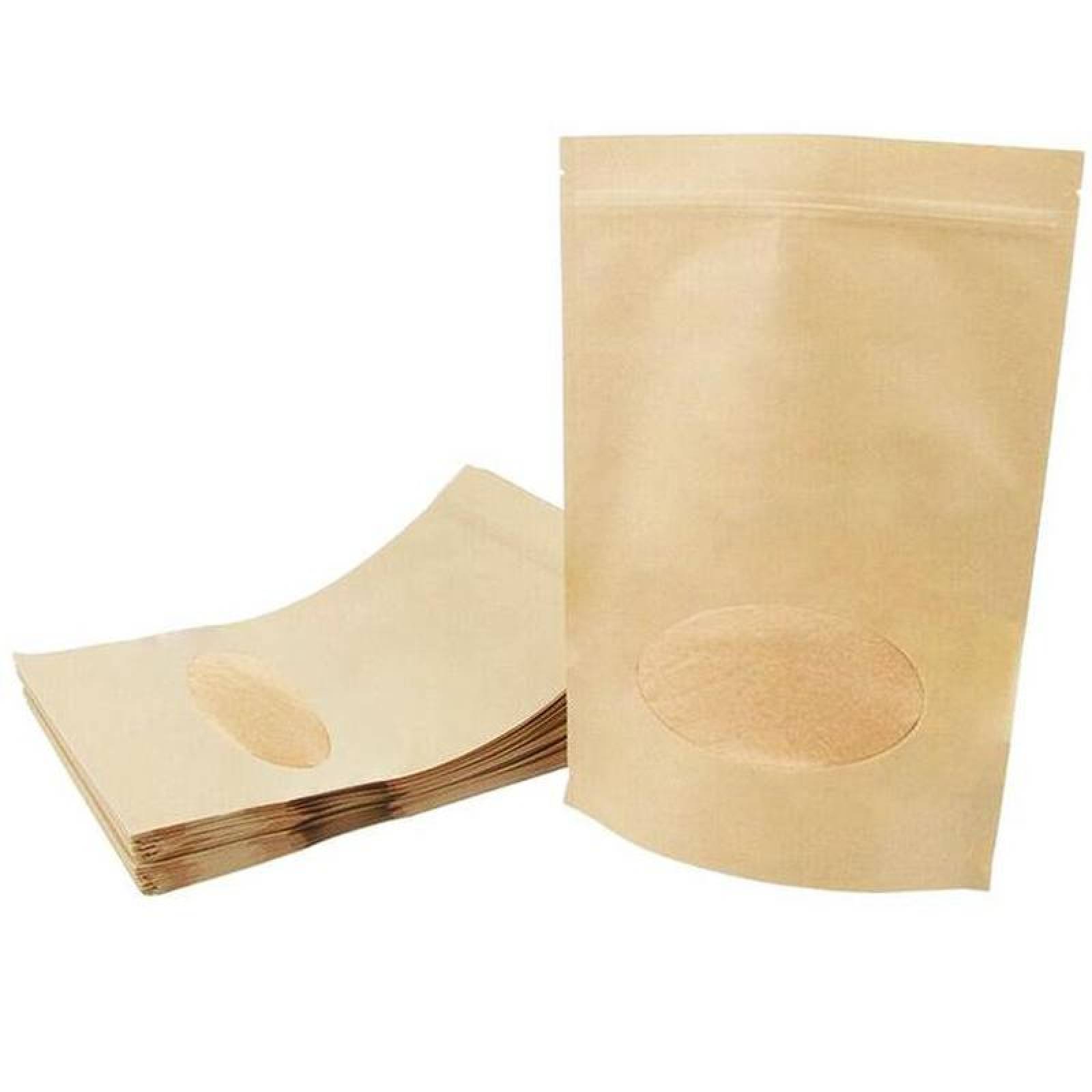 Bolsa para Cocina de Papel Kraft MXRDG-005-1 14x19 cm 50Pzs 250gr Ventana Circular  Café Kraft Stand up Pouch, RoundBag