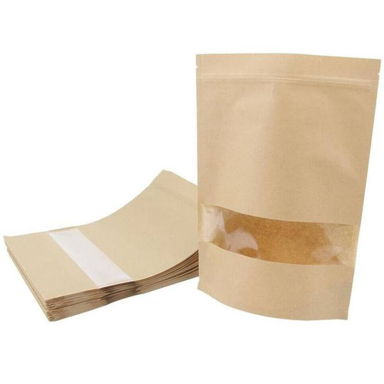 Bolsas Papel Kraft Biodegradable MXSBG-003-2 10x15 cm 50Pzs 100gr Ventana Cuadrada Café Kraft Stand up Pouch, SquatBag