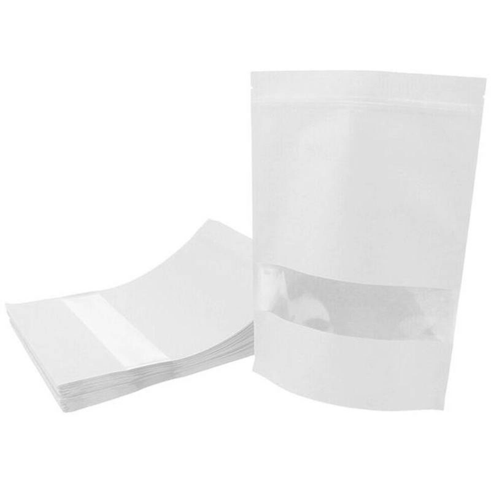 Bolsas Papel Kraft Biodegradable MXSQE-008-2 14x20 cm 100Pzs 250gr Ventana Cuadrada Blanco Kraft Stand up Pouch, SquatWhite