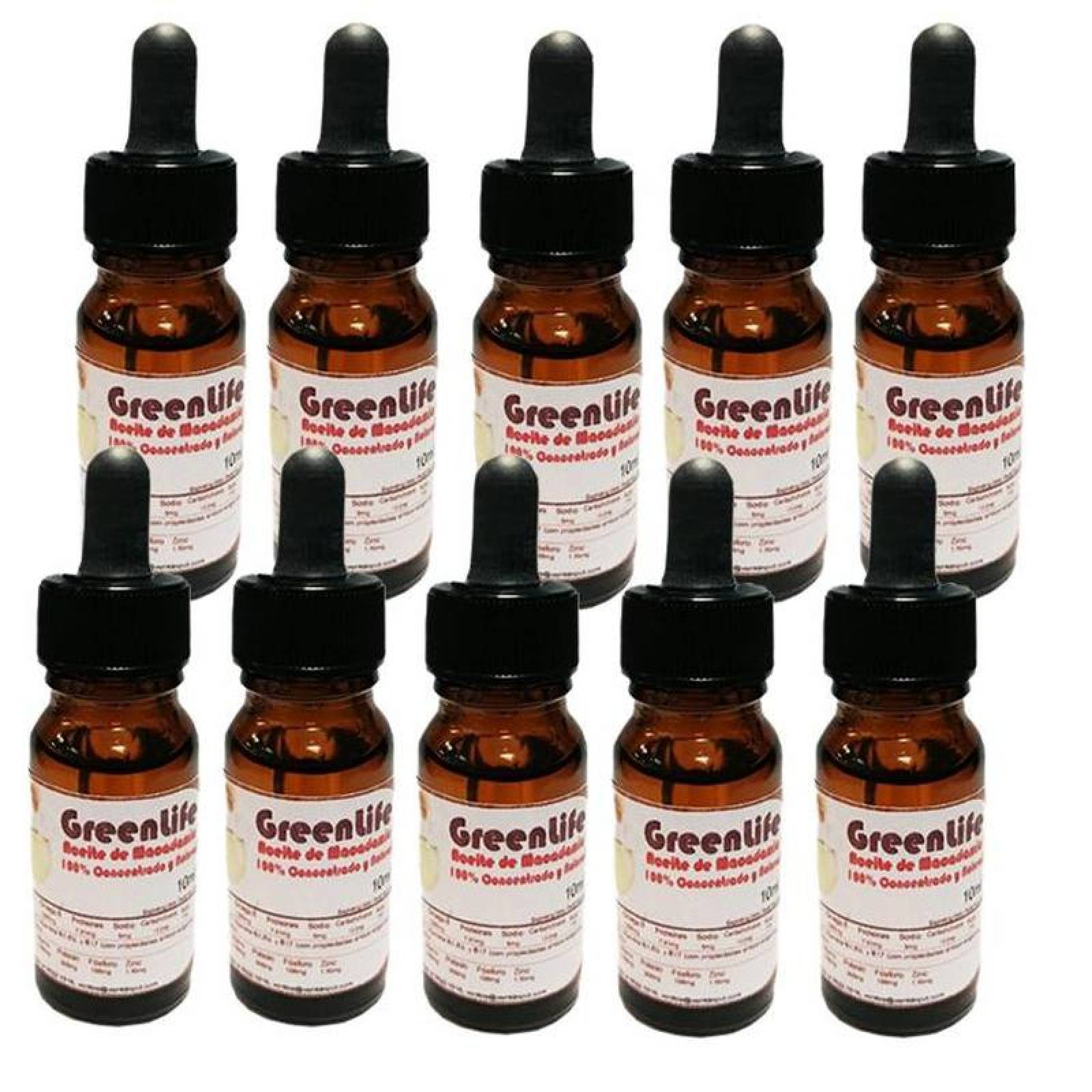 Aceite de Nuez de Macadamia MXANM-005-1 10 pzs 10ml 100porciento Concentrado y Natural Frasco y Gotero, Aceite de Macadamia Concentrado y Natural